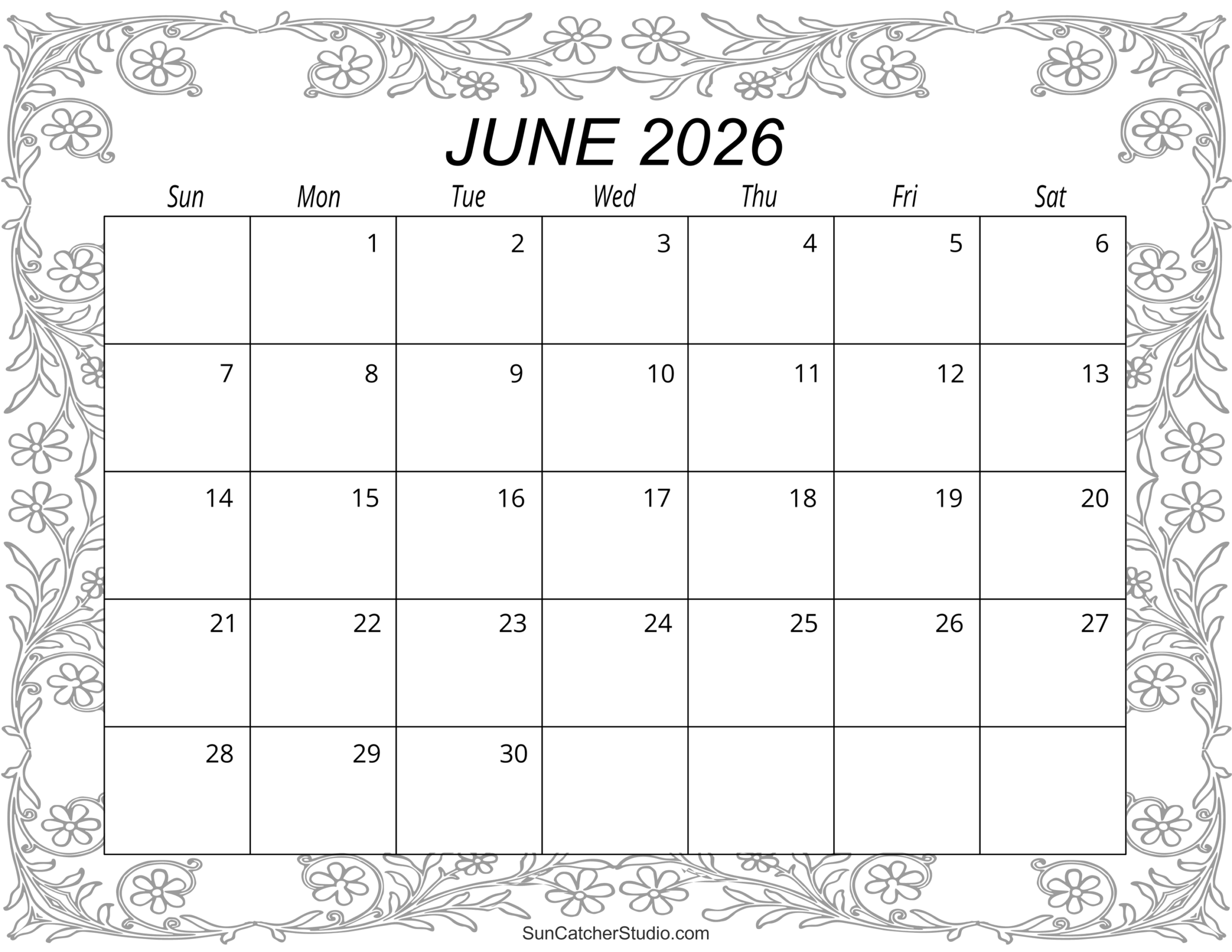 Blank Calendar June 2026