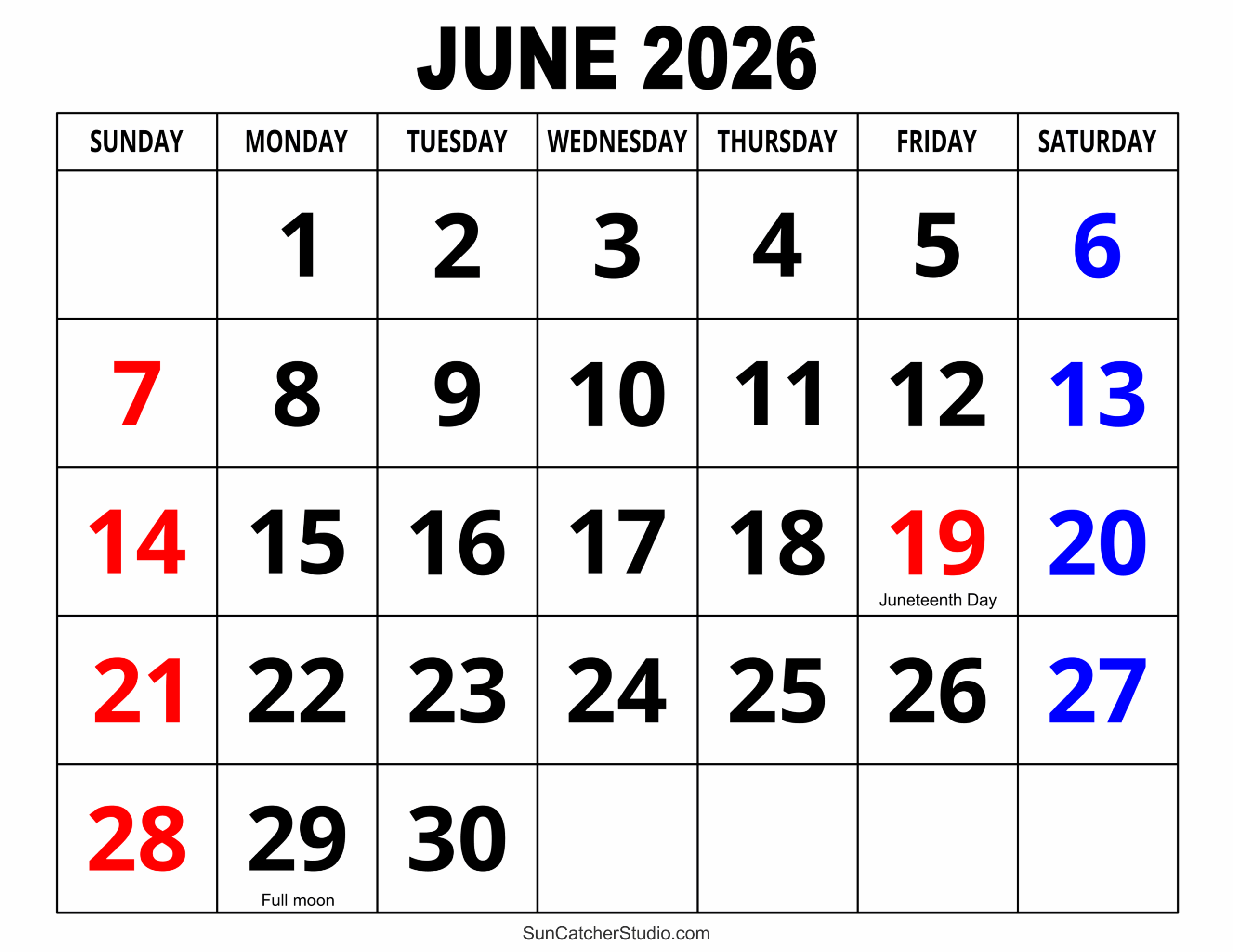 June 2026 Calendar Free Printable Free Printables Monograms 
