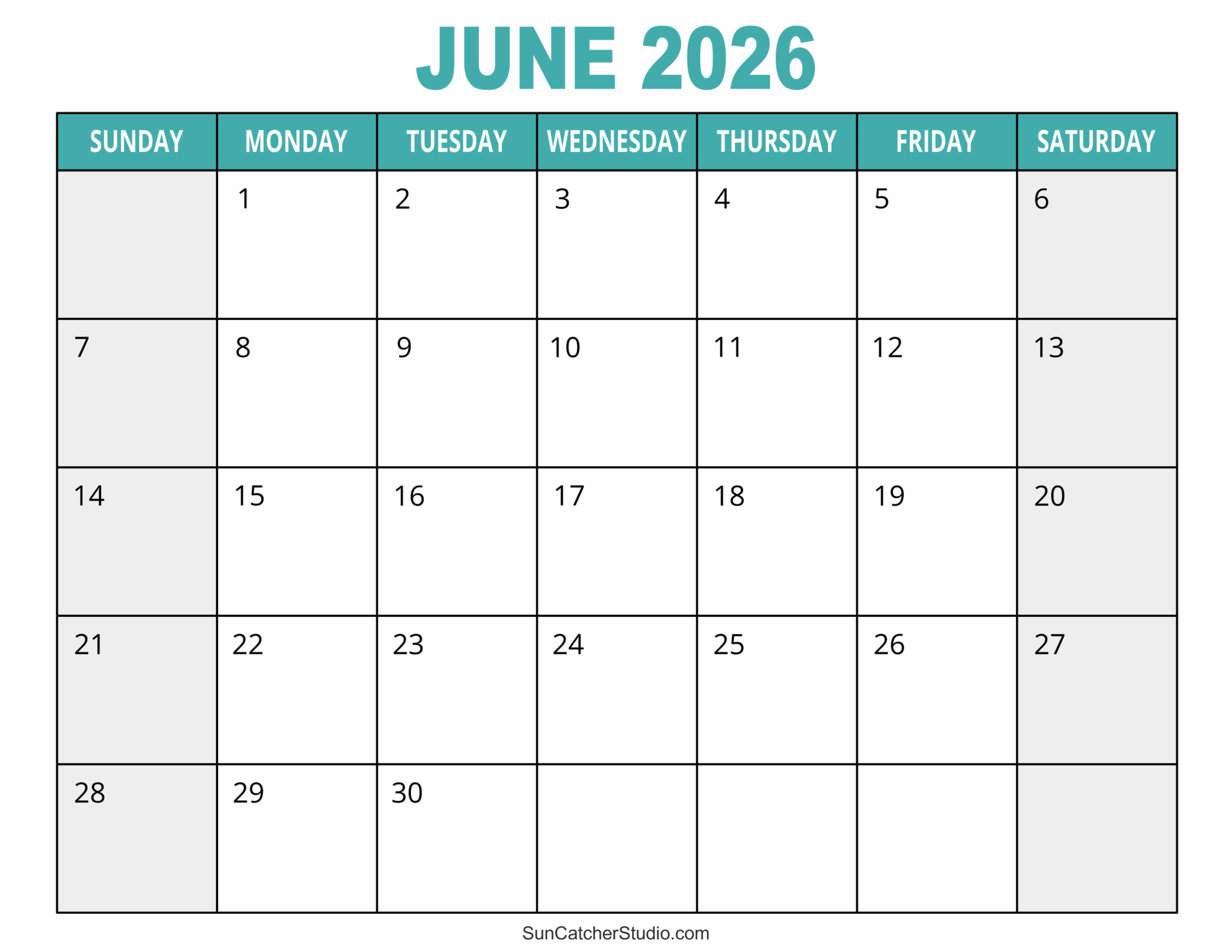 Color 2026 June Calendar Planner Printable
