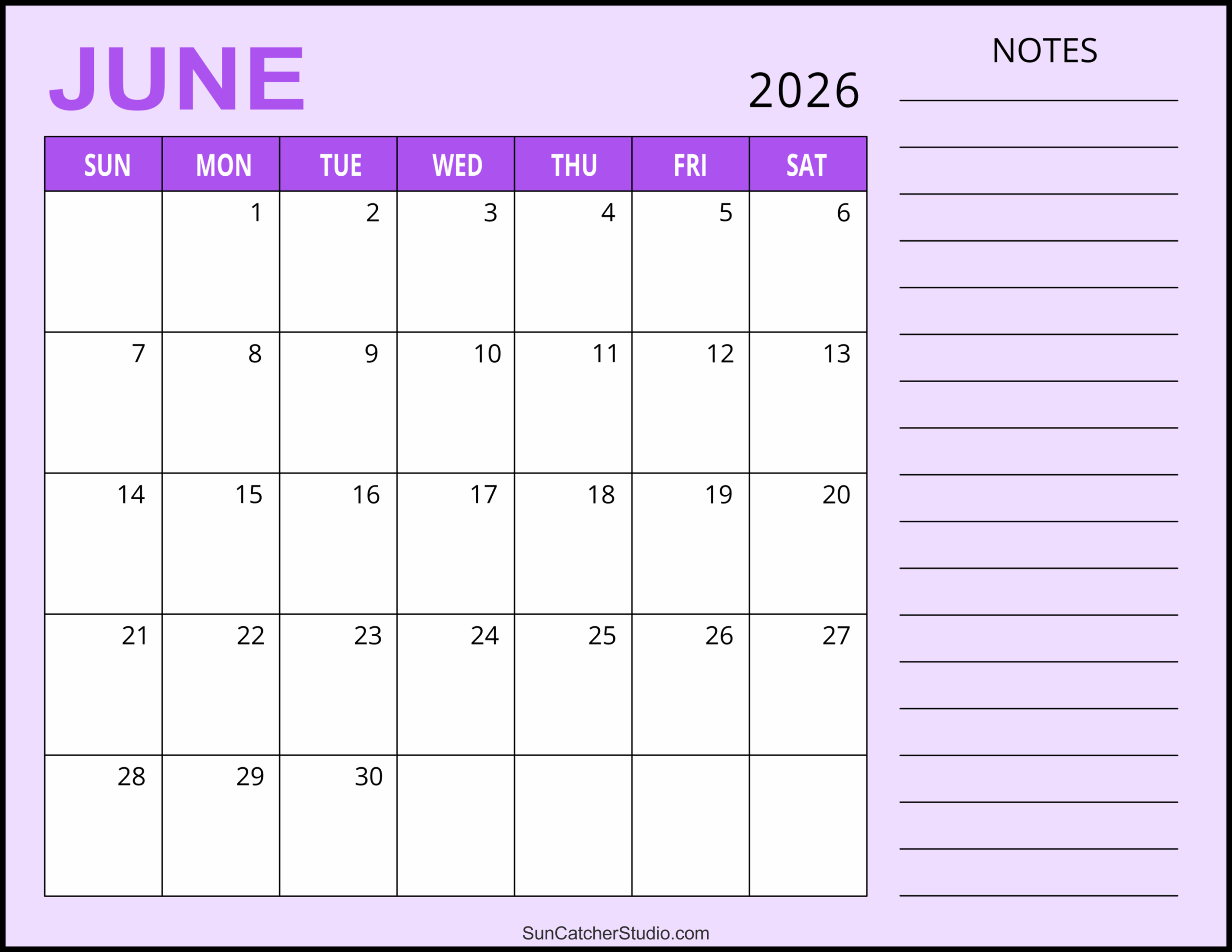 June 2026 Calendar Blank