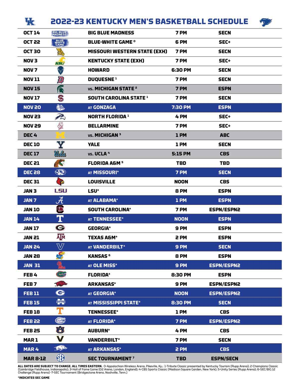 Kansas University Basketball Schedule Printable