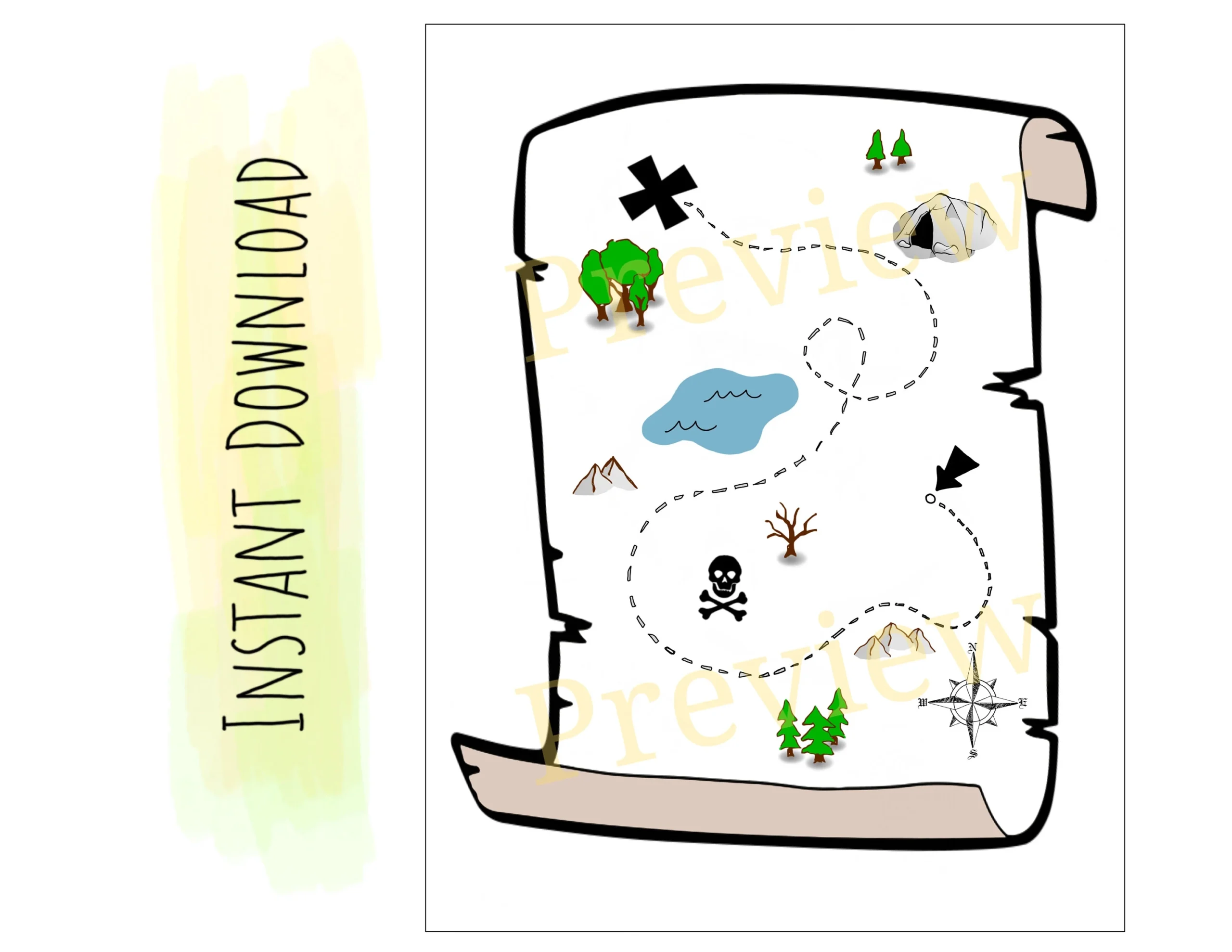 Kids Printable Treasure Map Preschoolers Pretend Play Etsy 