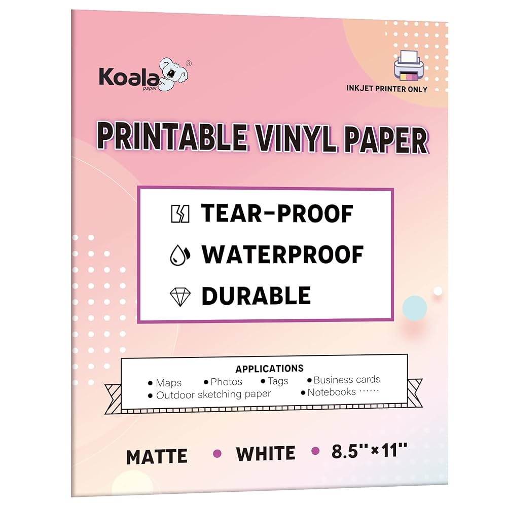 KOALA PAPER Waterproof Paper For Inkjet Printer 8 5 X 11 Inch 30 Sheets Matte White Tear Resistant Printable Paper Durable And Quick Drying