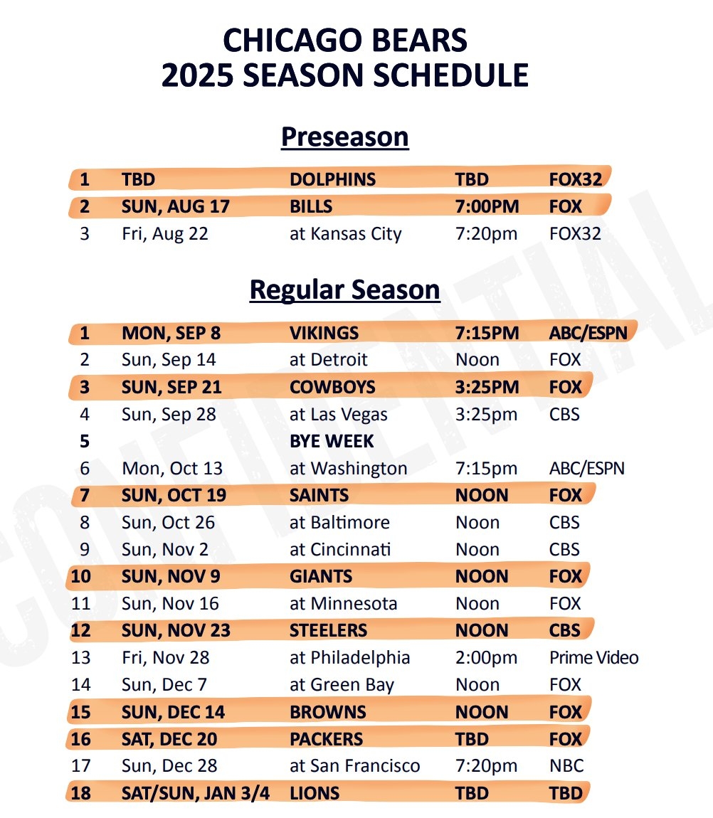 Larry Hawley On X quot Now Official Here s The Chicago Bears 2025 