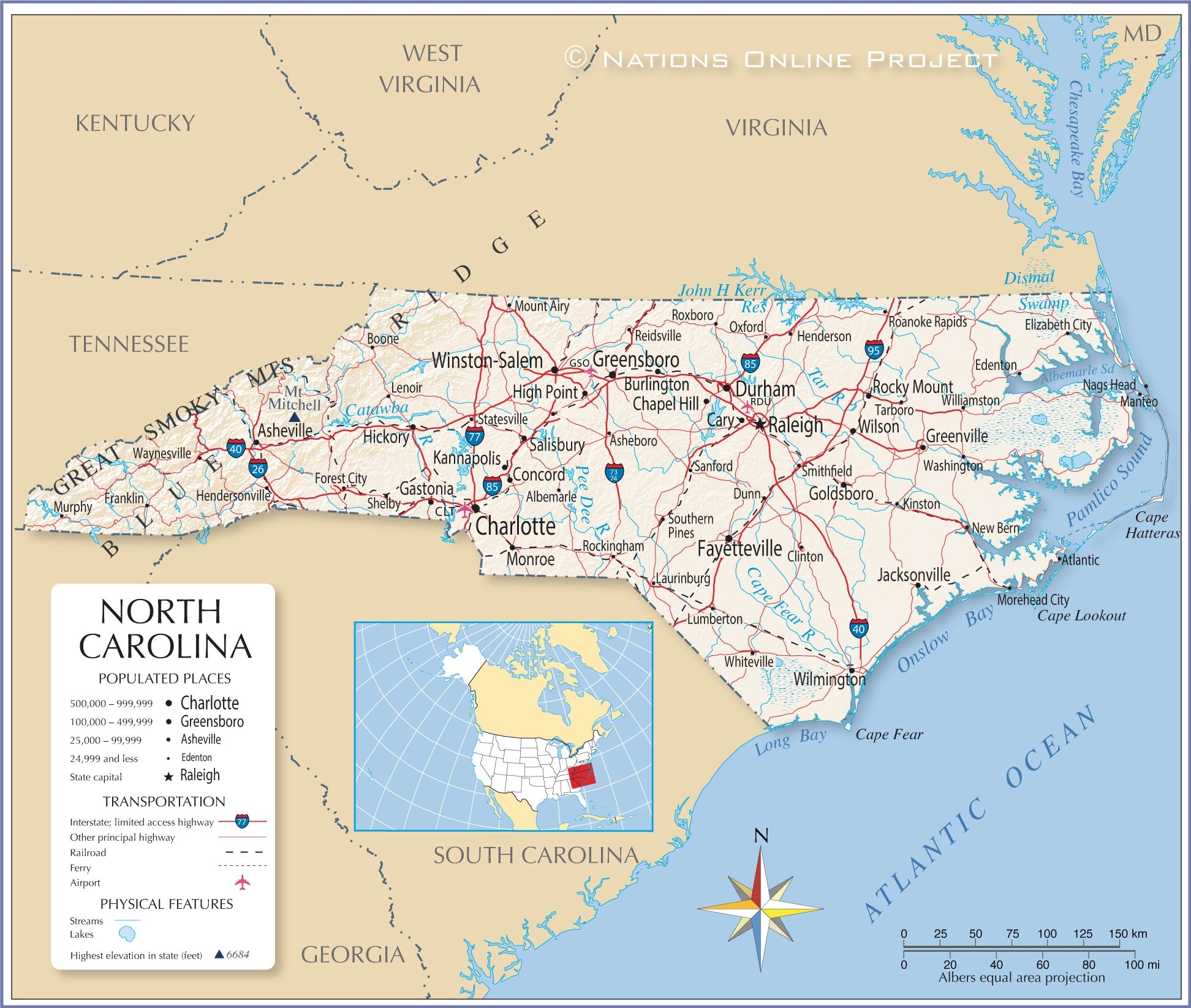 North Carolina Printable Map