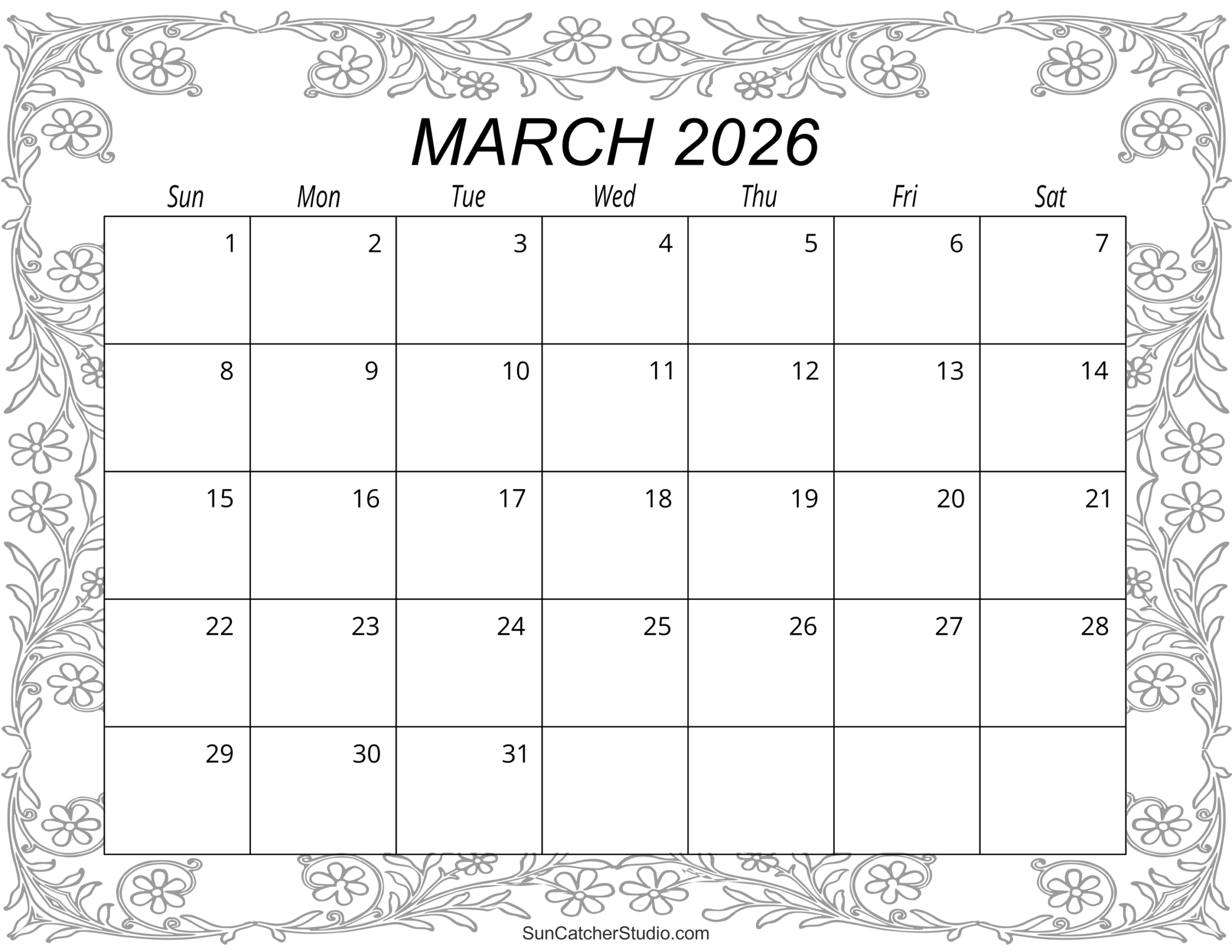 Printable March 2026 Calendar Pdf