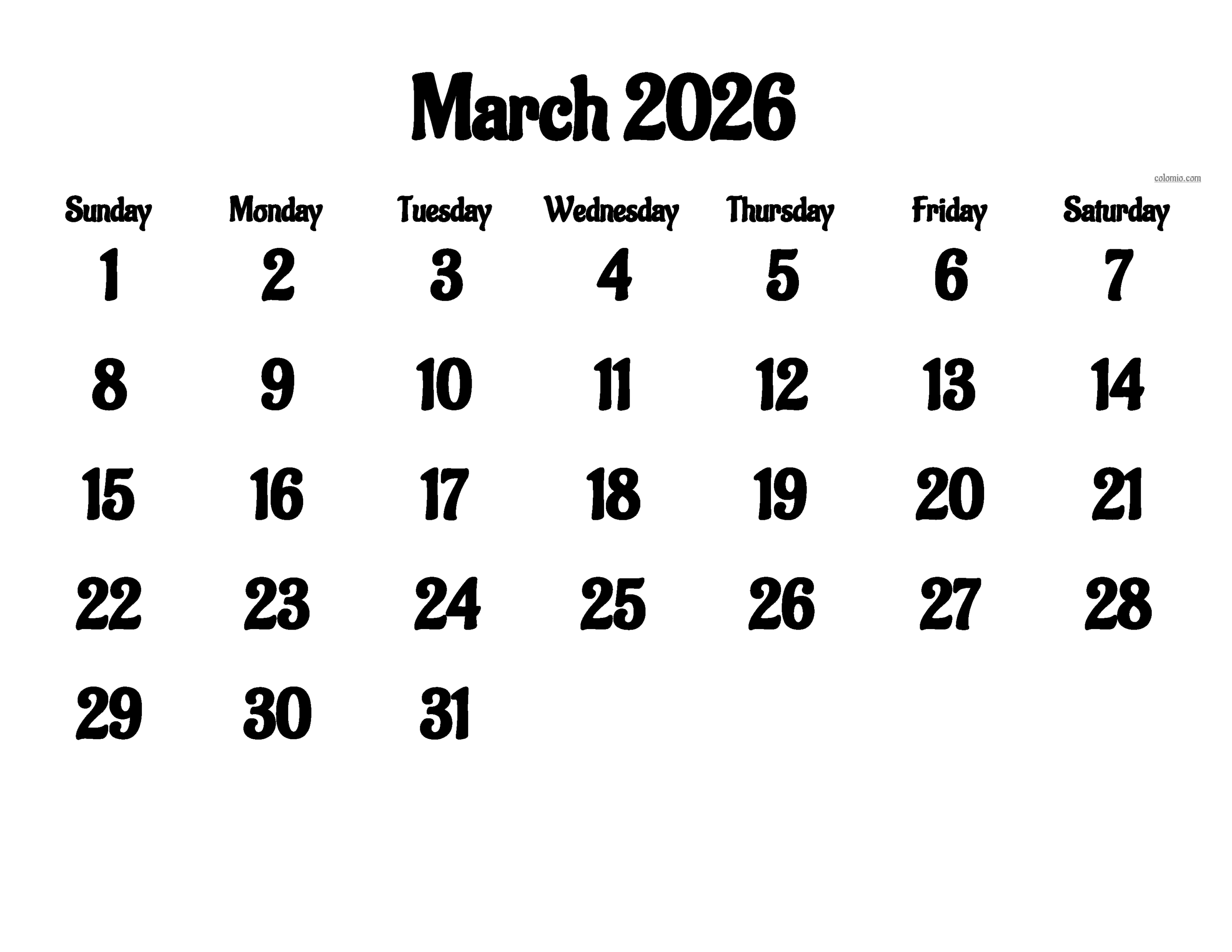 March 2026 Calendar Free Printable PDF XLS And PNG