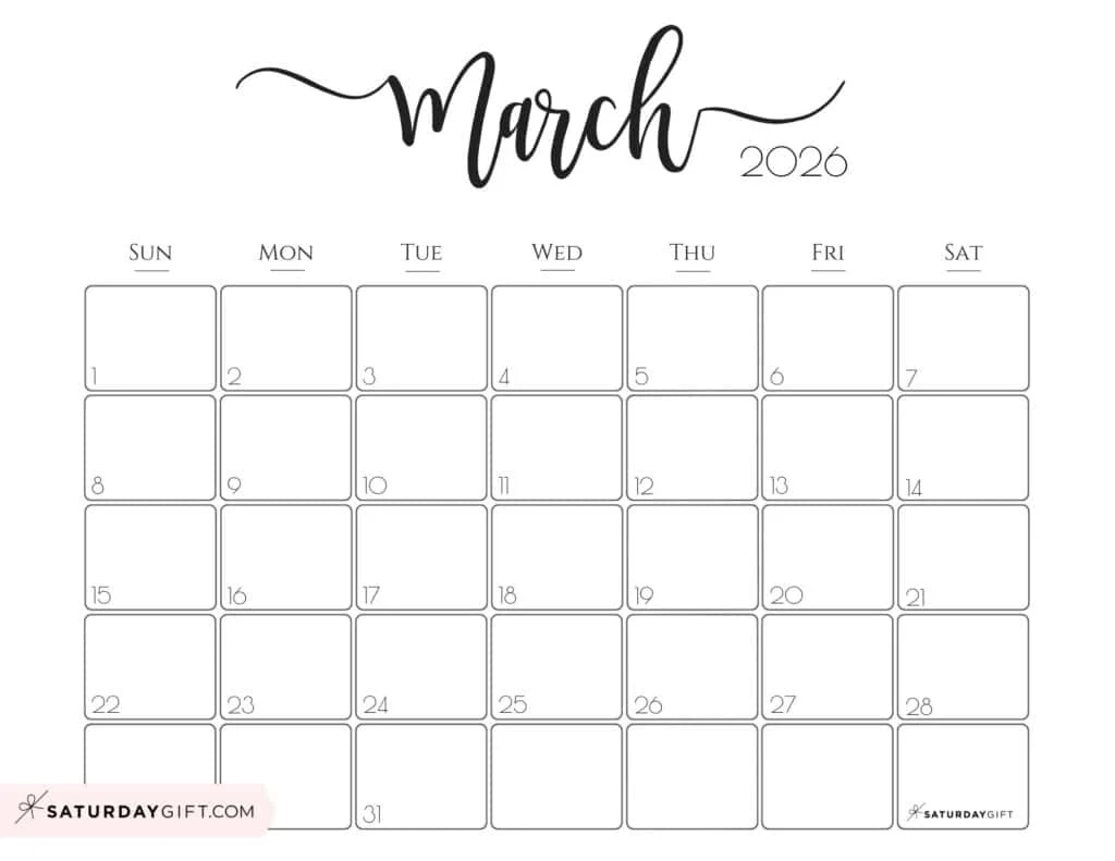 March Free Printable Calendar 2026
