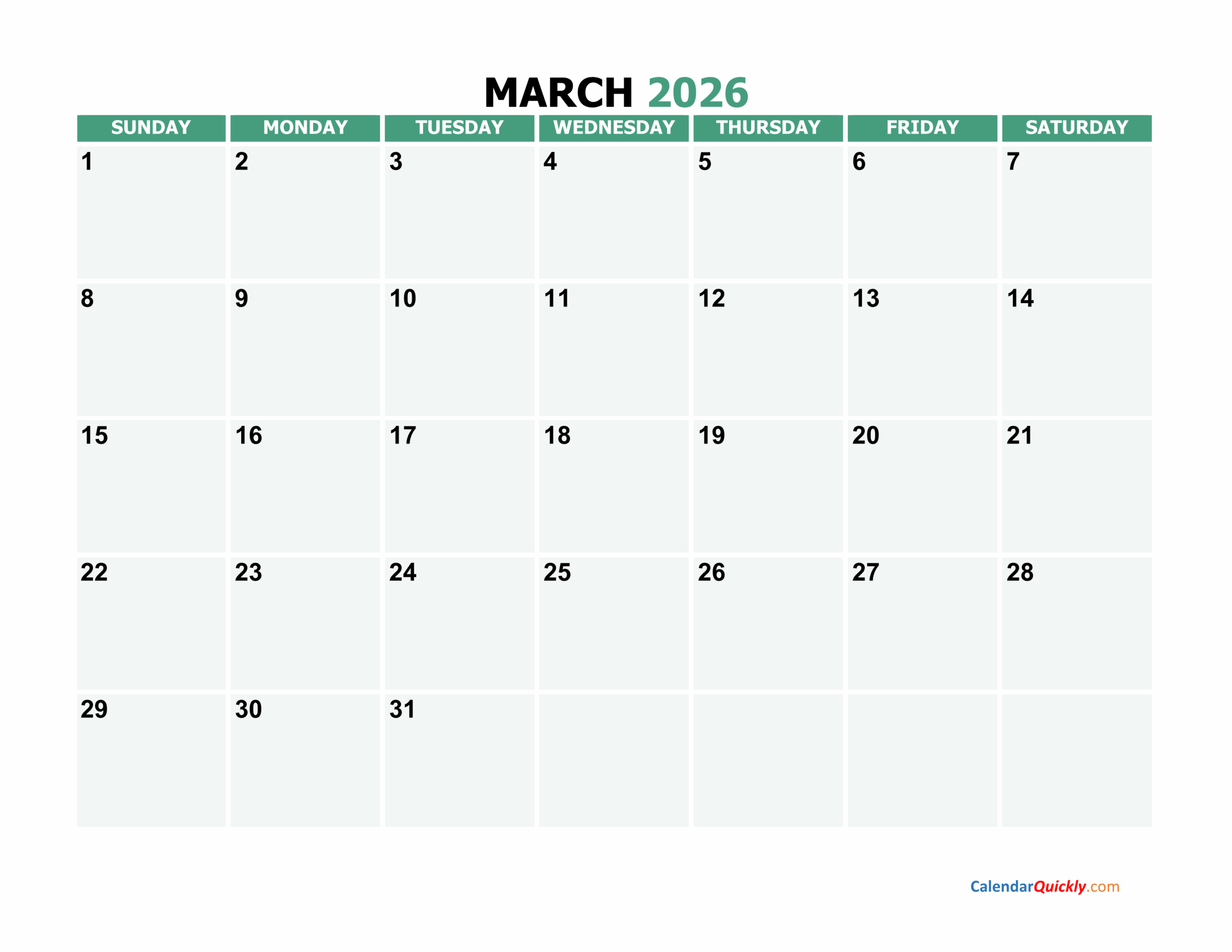 March 2026 Printable Calendar