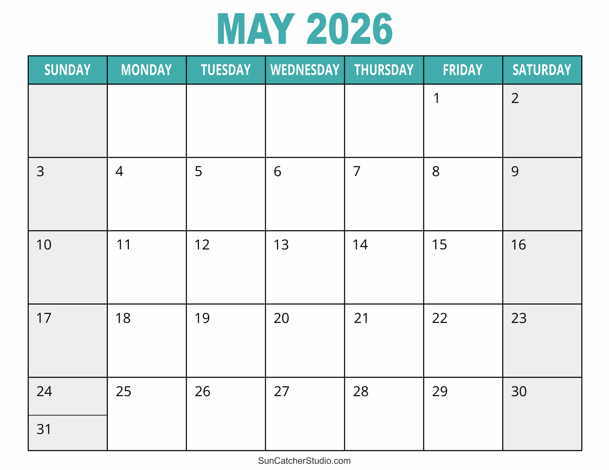 Free Printable 2026 Monthly Calendar Template Word