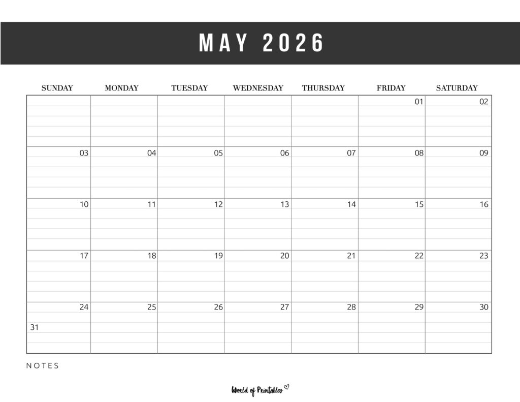 Blank May 2026 Calendar Printable Free