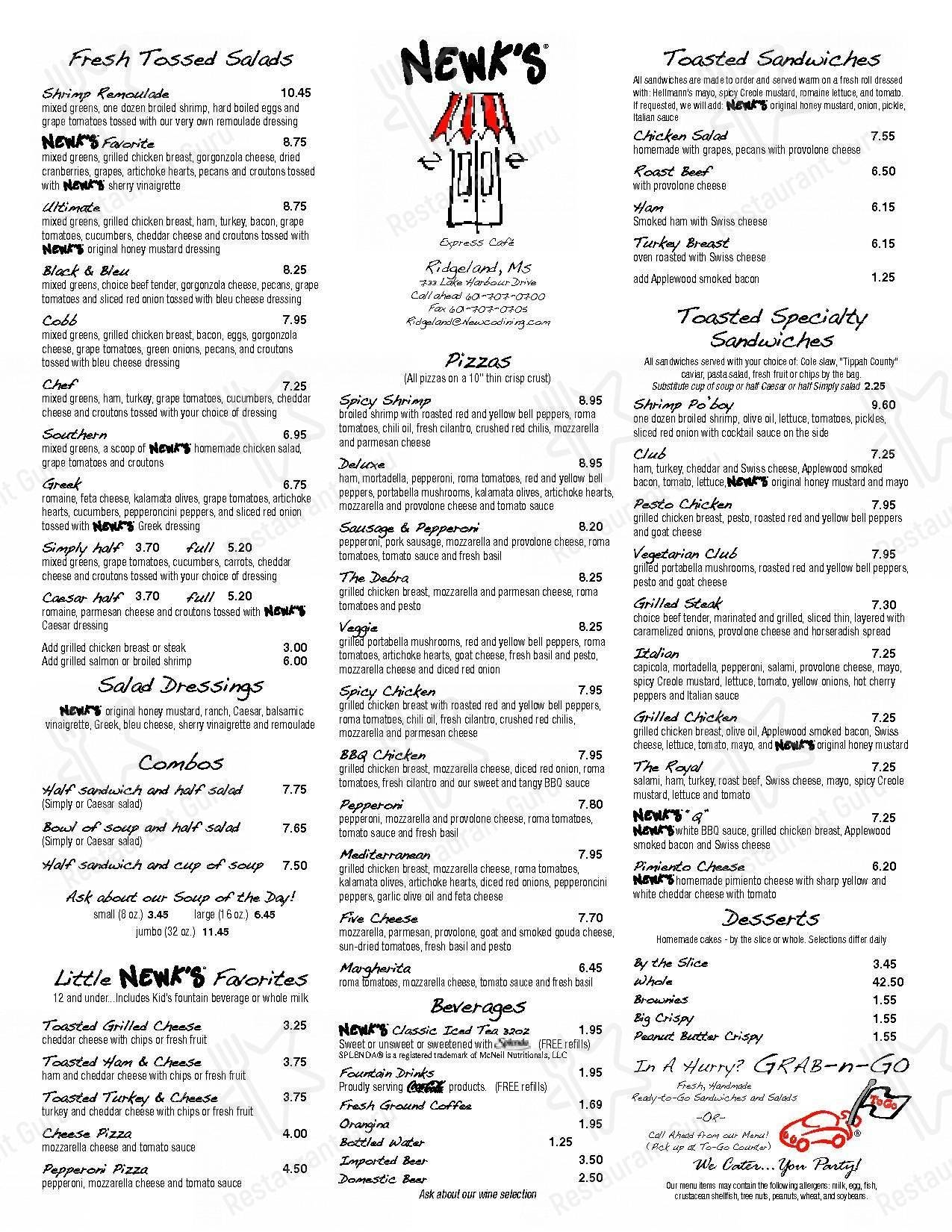 Menu At Newk s Eatery Pizzeria Ridgeland 733 Lake Harbour Dr