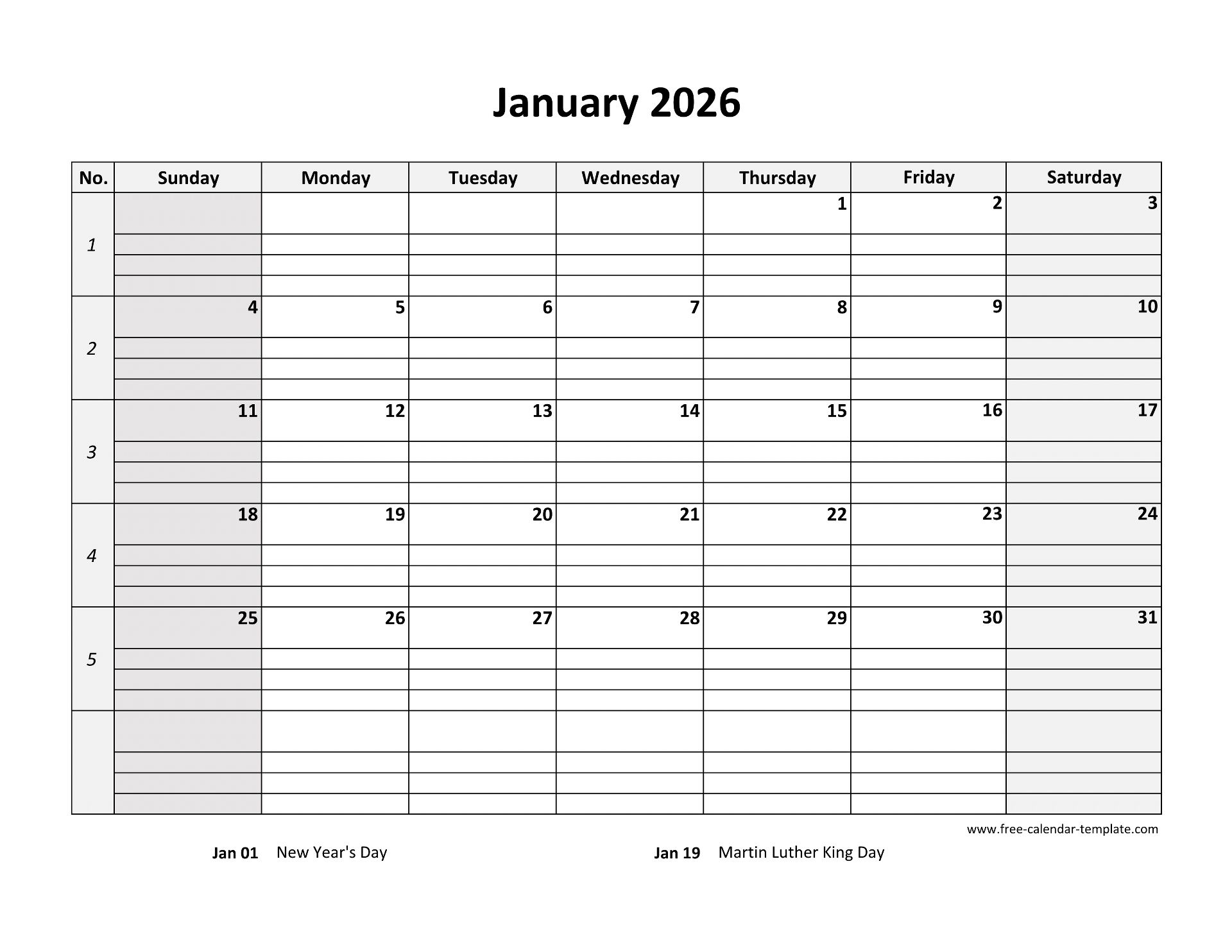 2026 Printable Calendar With Lines