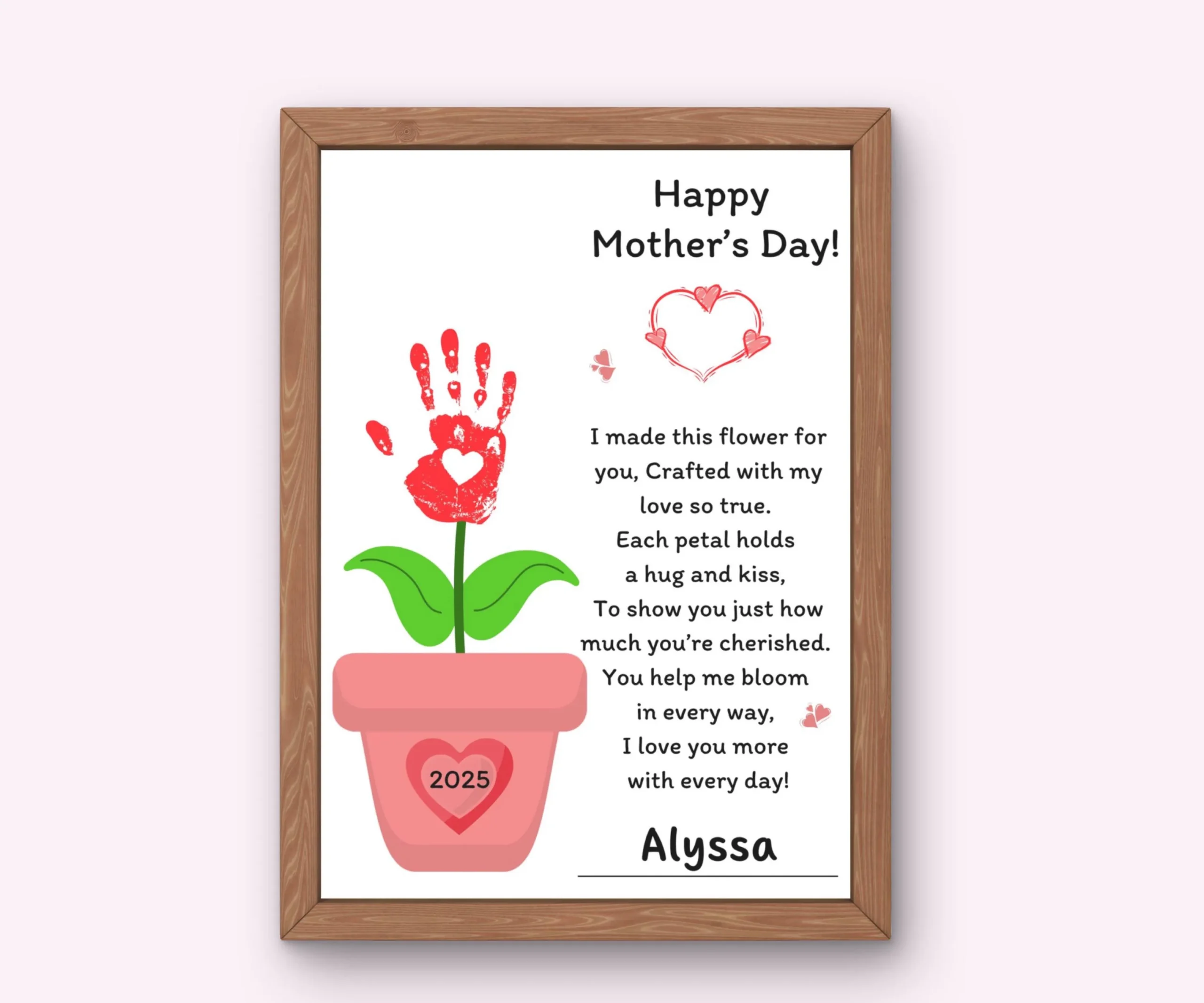 Mother s Day Handprint Flower Poem Keepsake Art digital Download 
