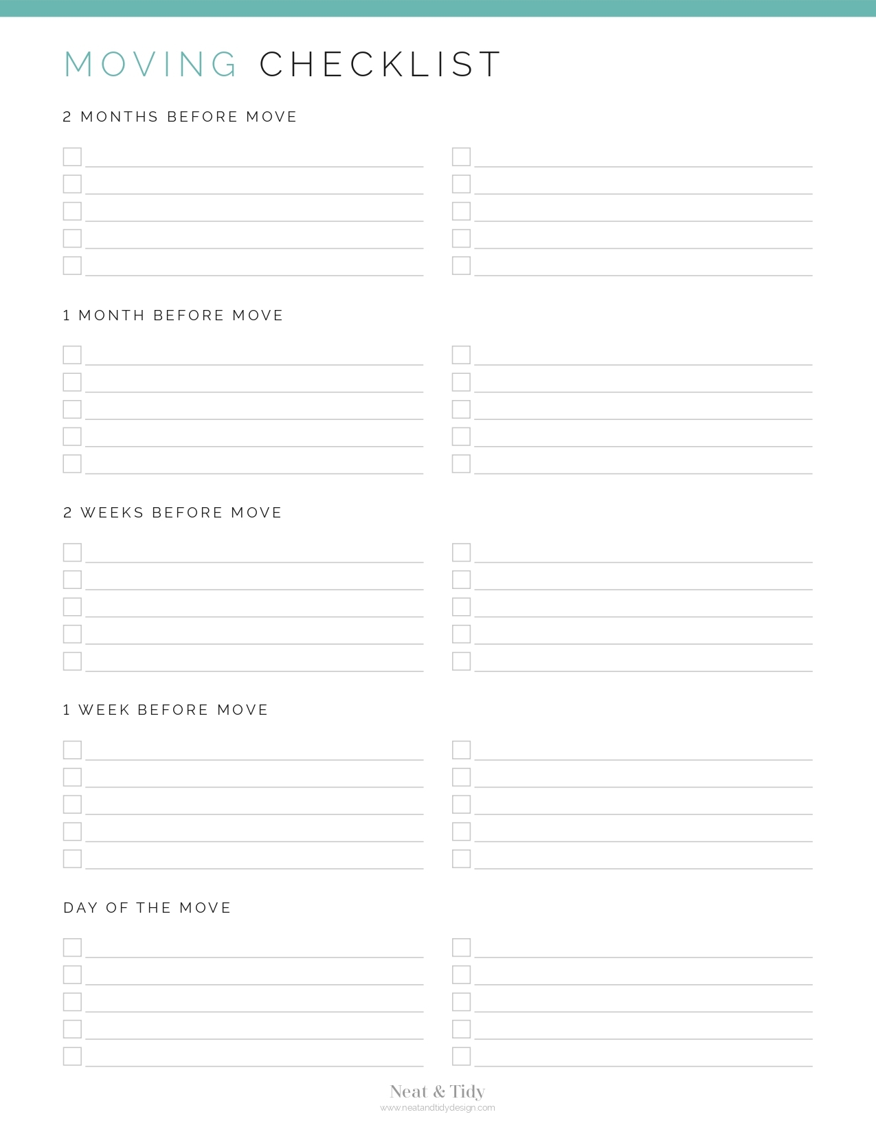 Free Printable Moving Checklist