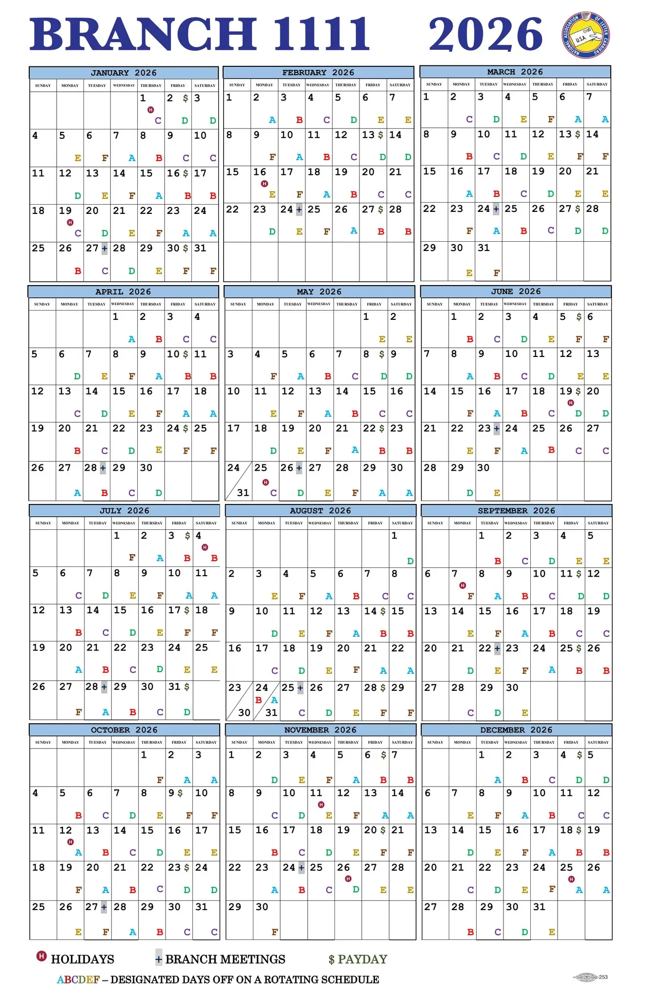 Nalc Calendar 2026 With Holidays Printable