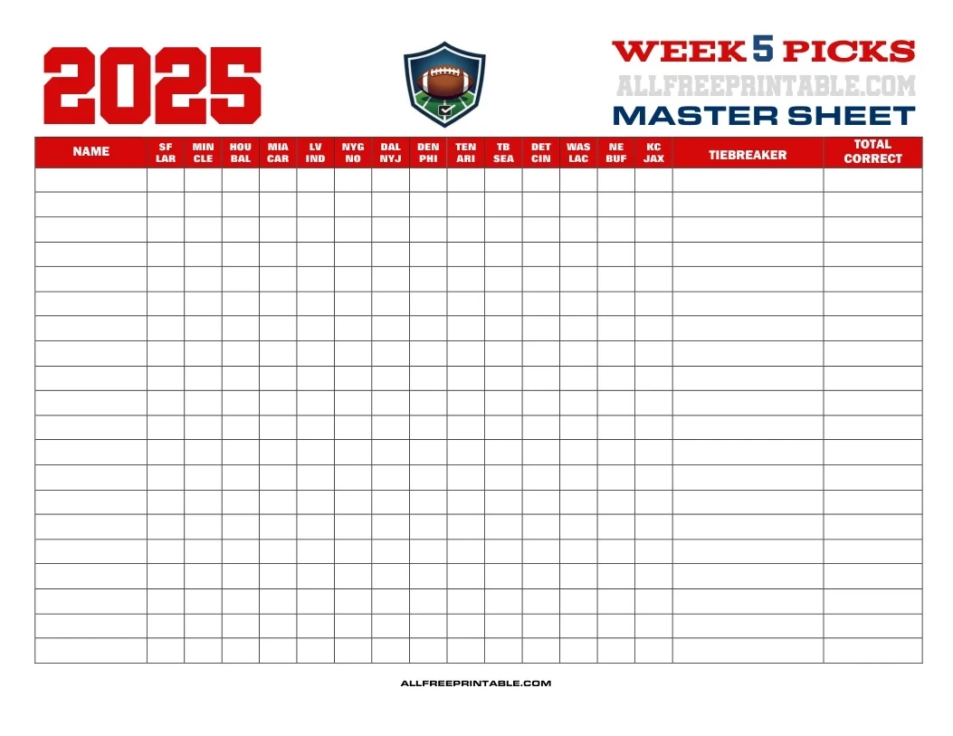 Week 5 Nfl Schedule Printable