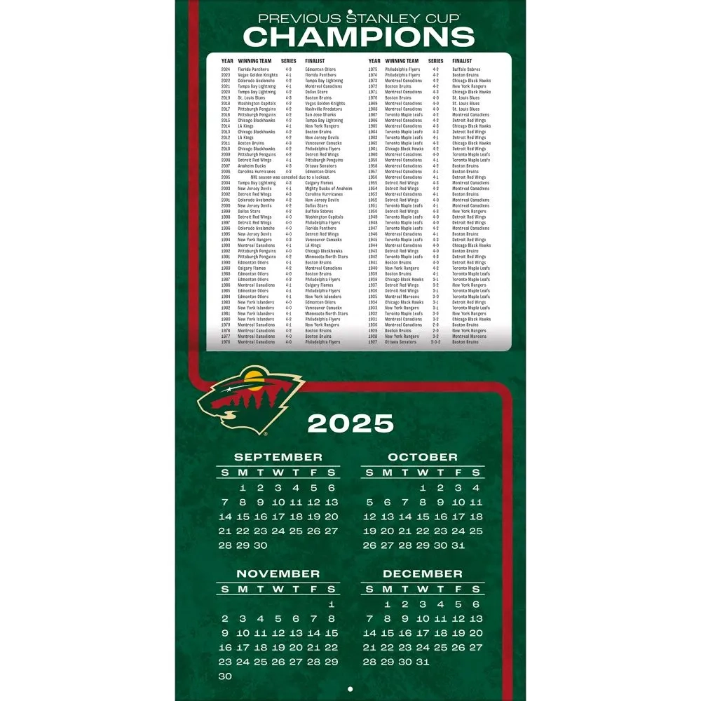 NHL Minnesota Wild 2026 Wall Calendar Calendars