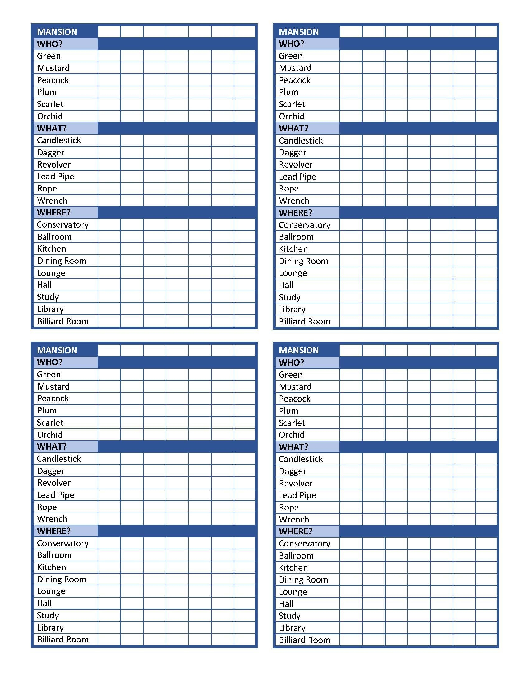 Printable Clue Sheets
