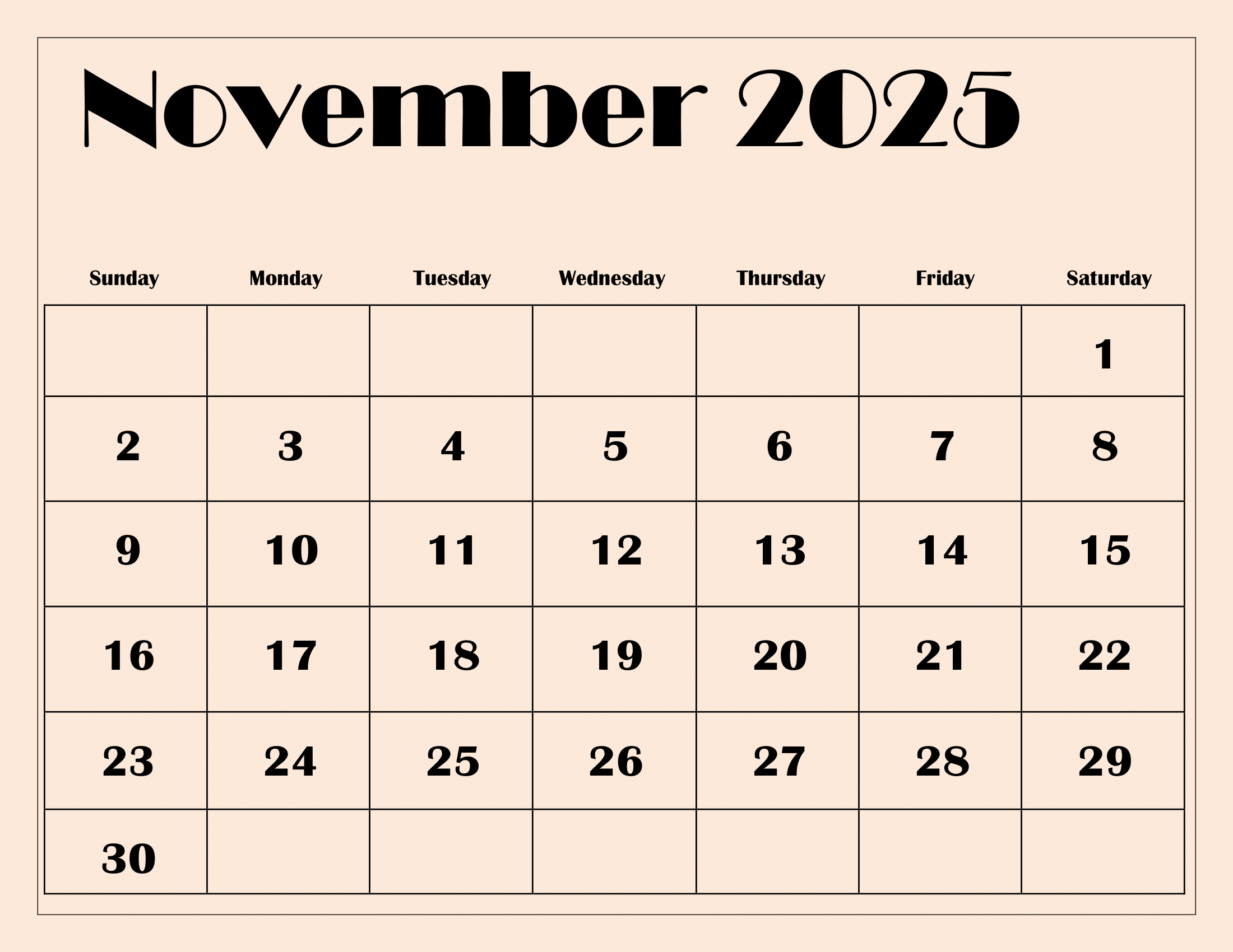 November Blank Calendar 2025