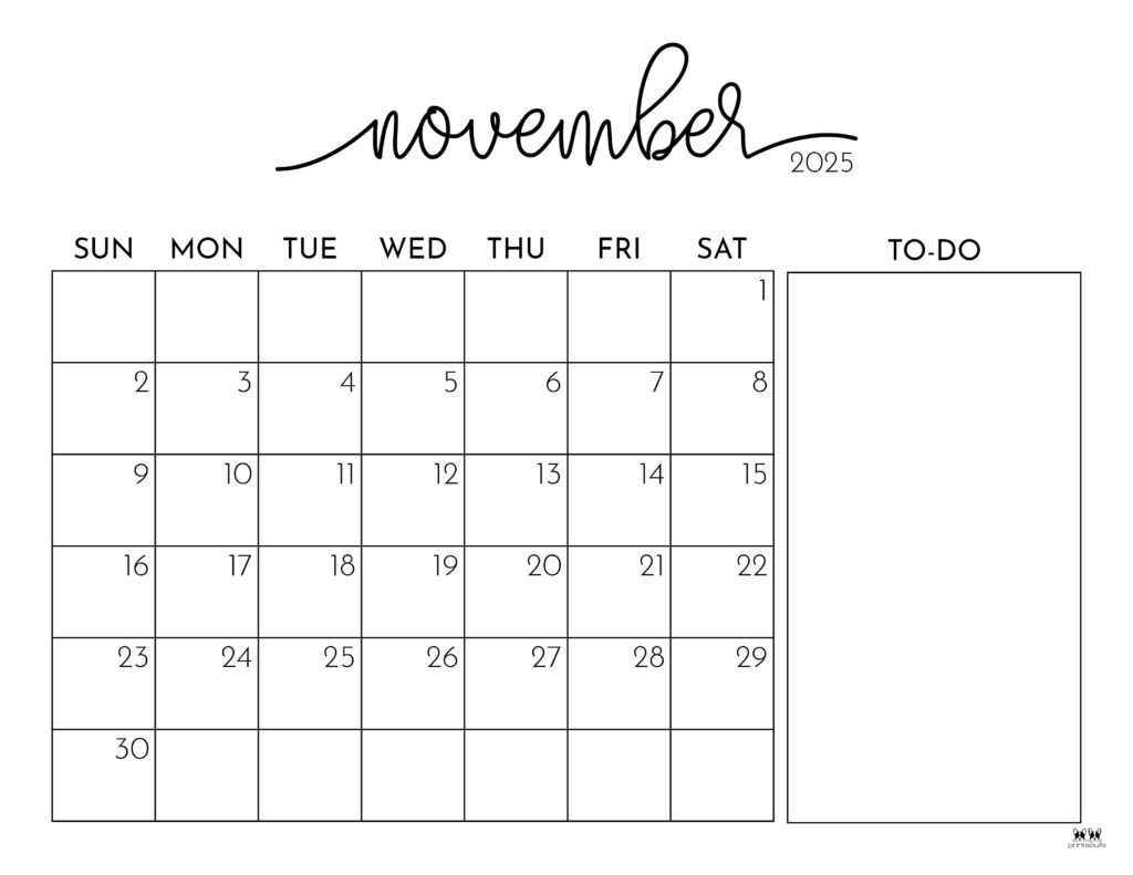 Blank Calendar November 2025 Free Printable