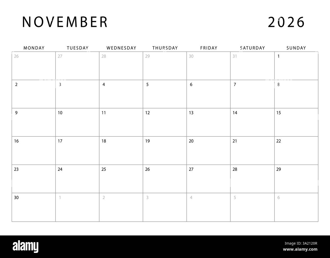 Printable Blank Nov 2026 Calendar