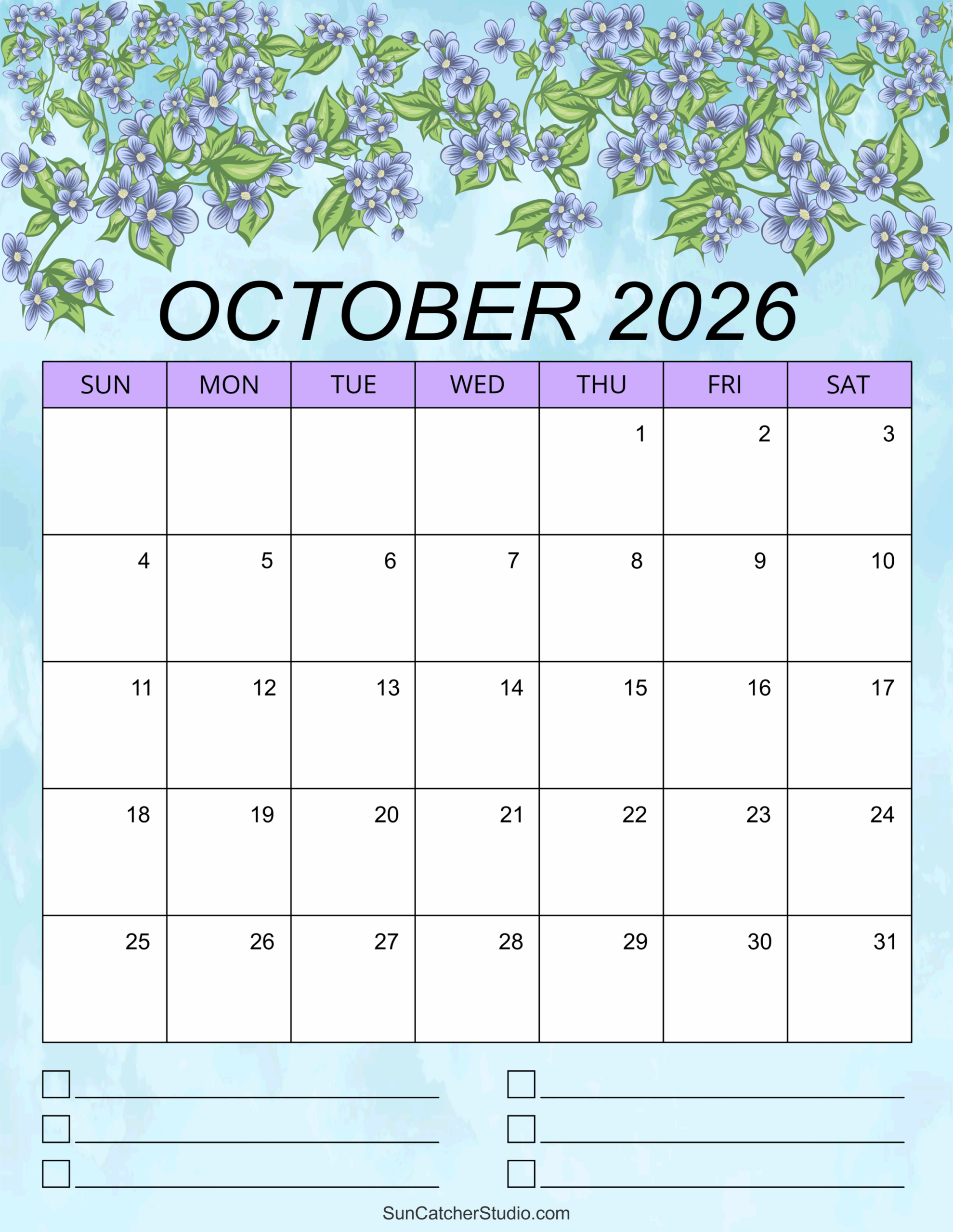 Blank October 2026 Calendar Printable