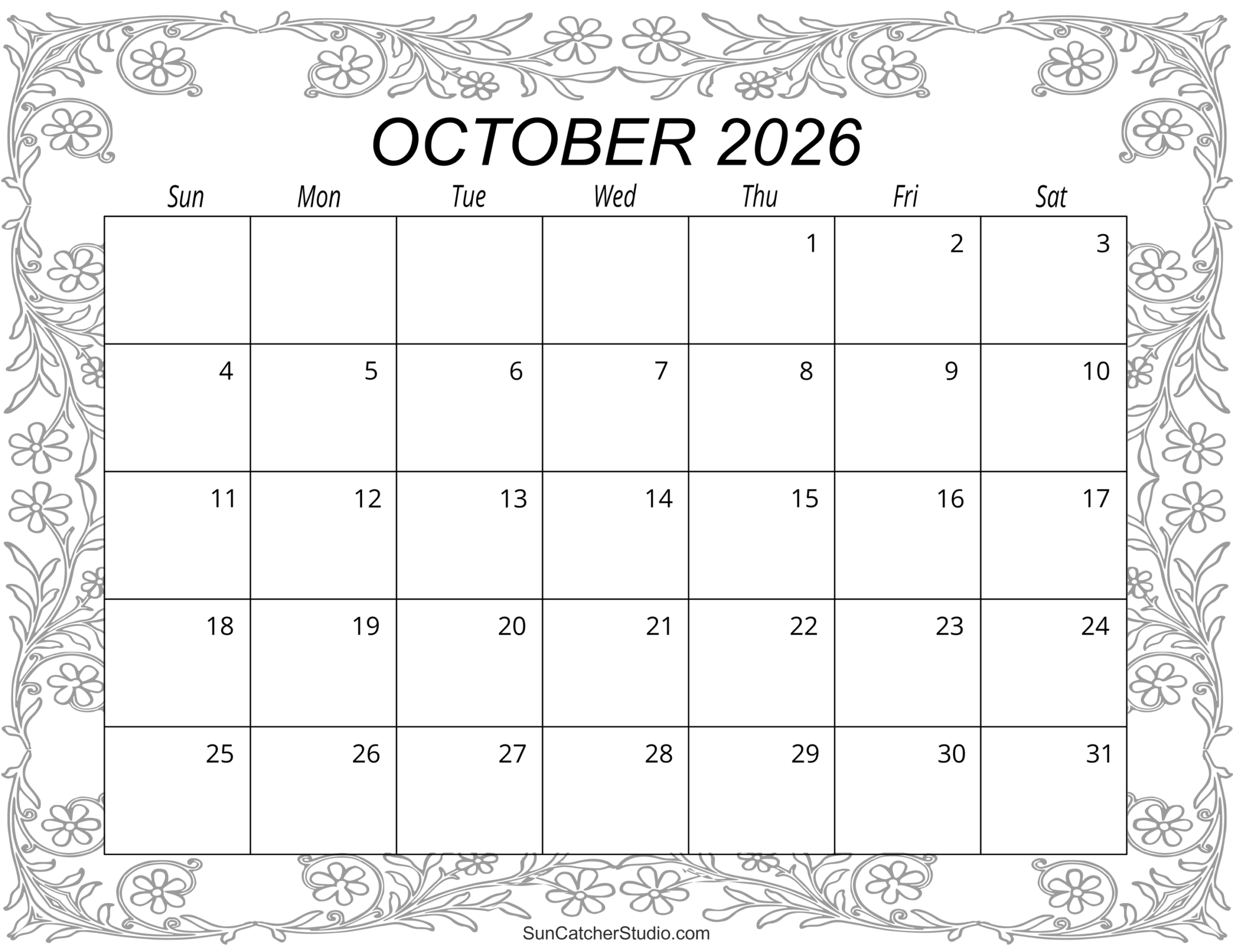 October 2026 Printable Calendar