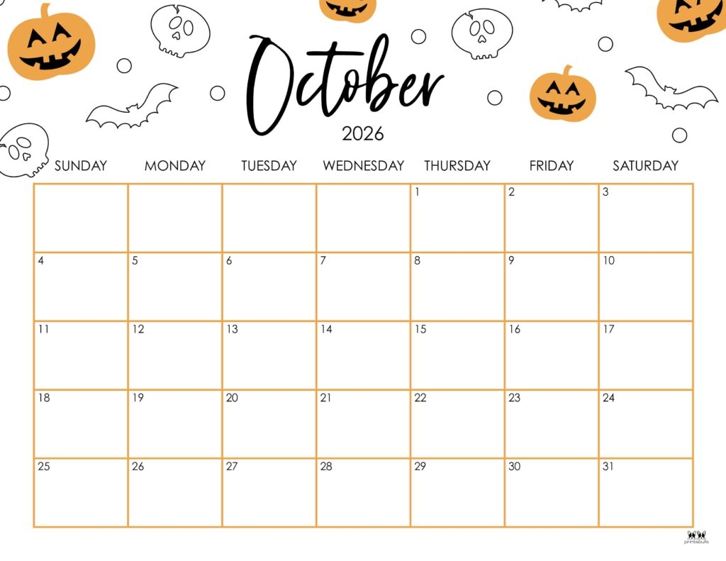 Printable October Calendar 2026