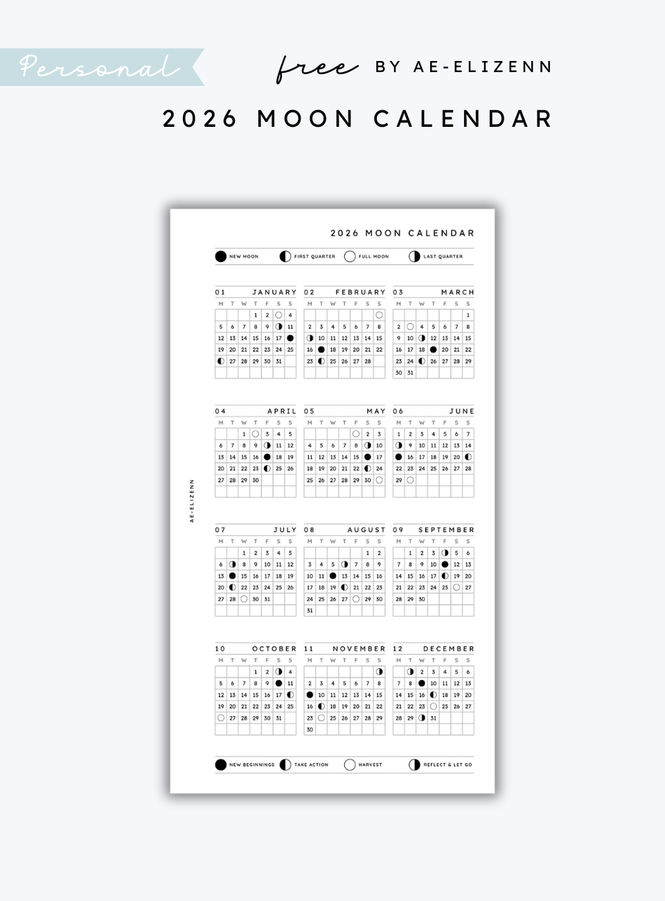 2026 Moon Calendar Printable