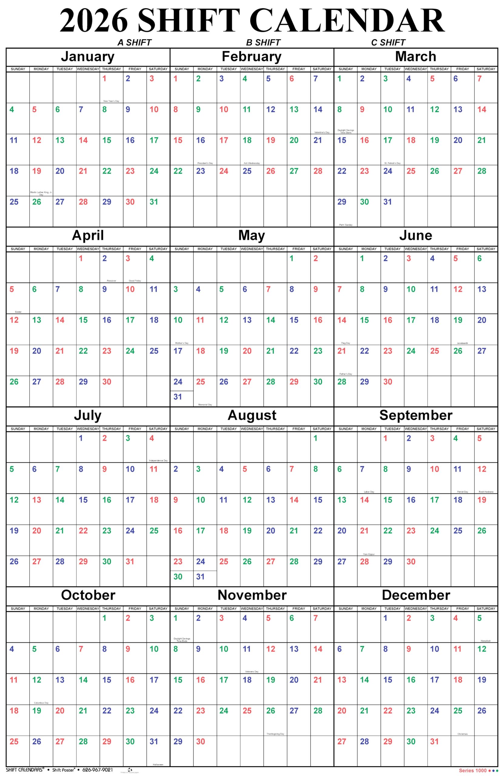 Poster Style Shift Calendar 