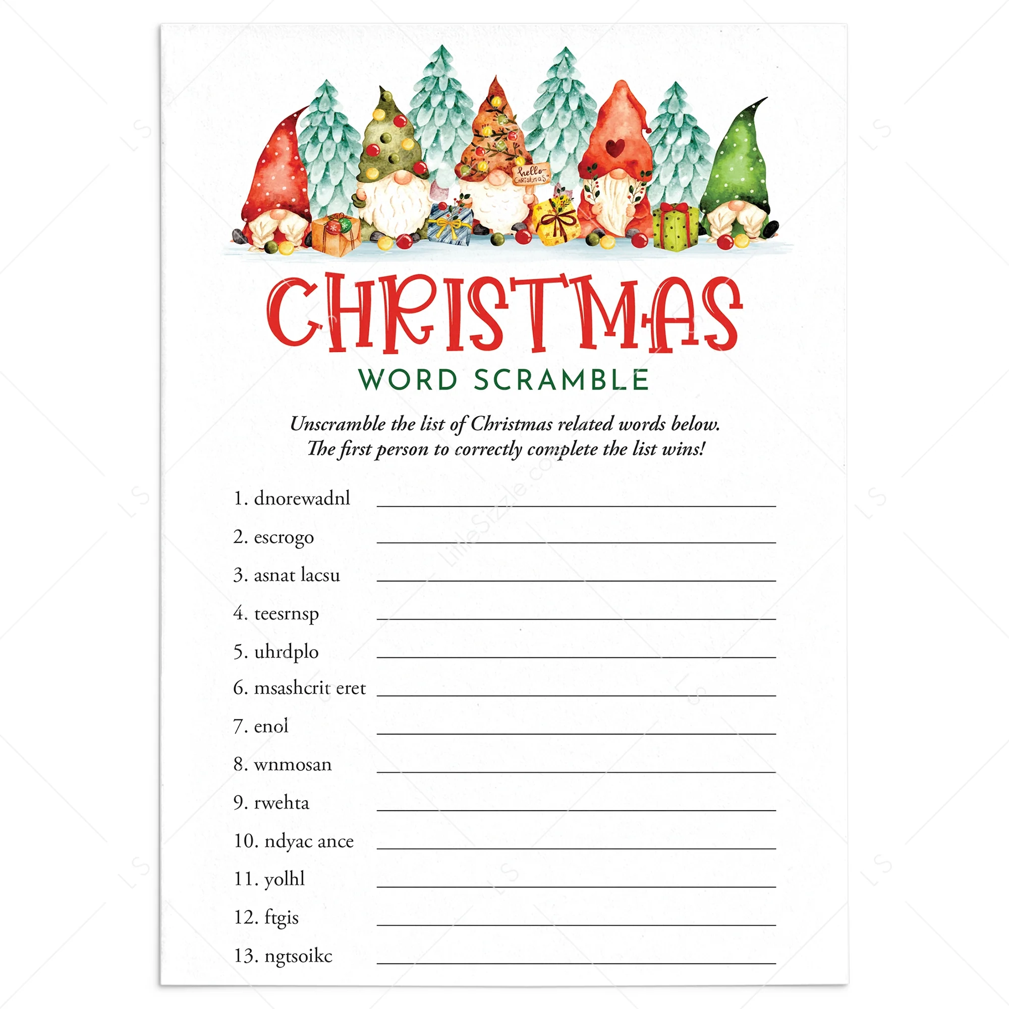 Christmas Printable Word Scramble