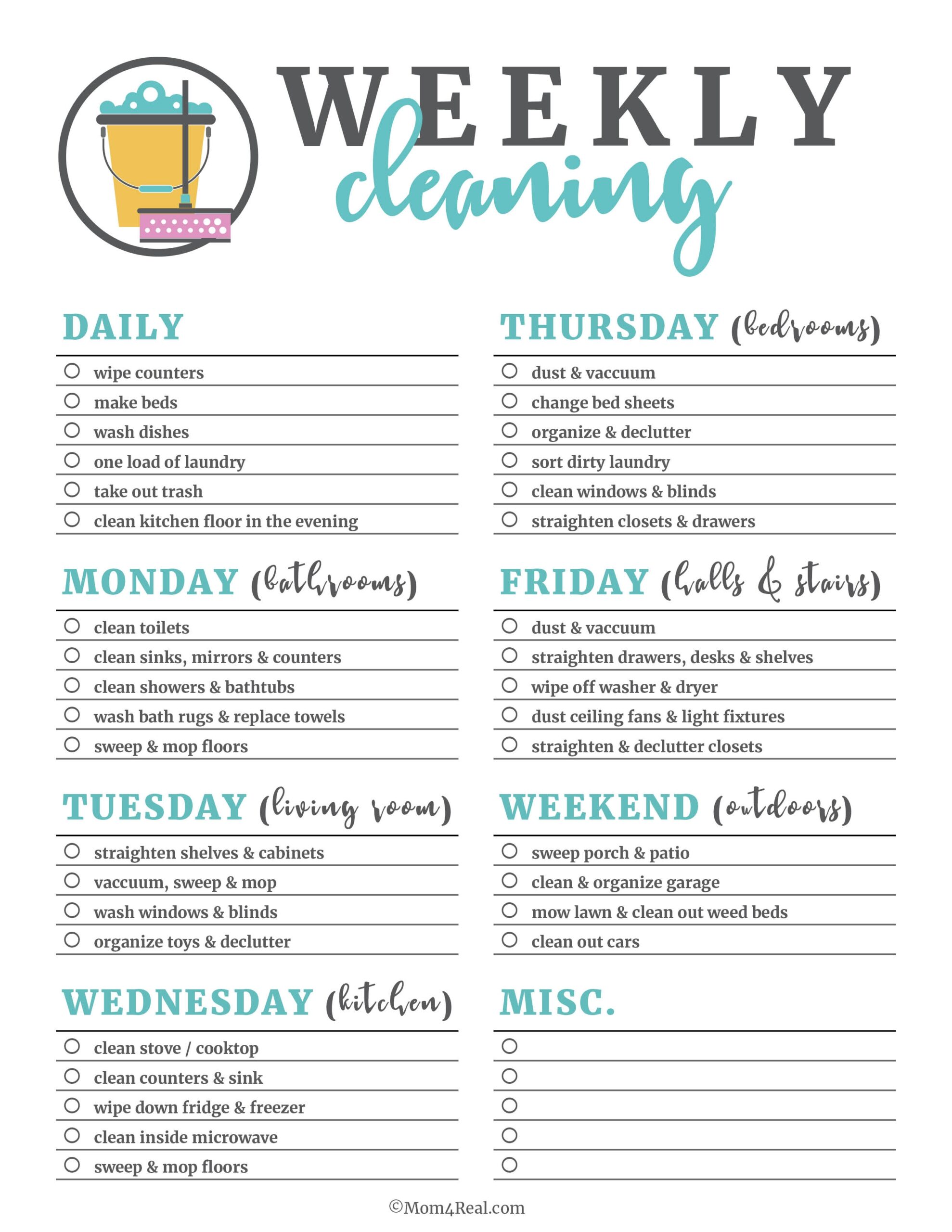 House Cleaning List Printable