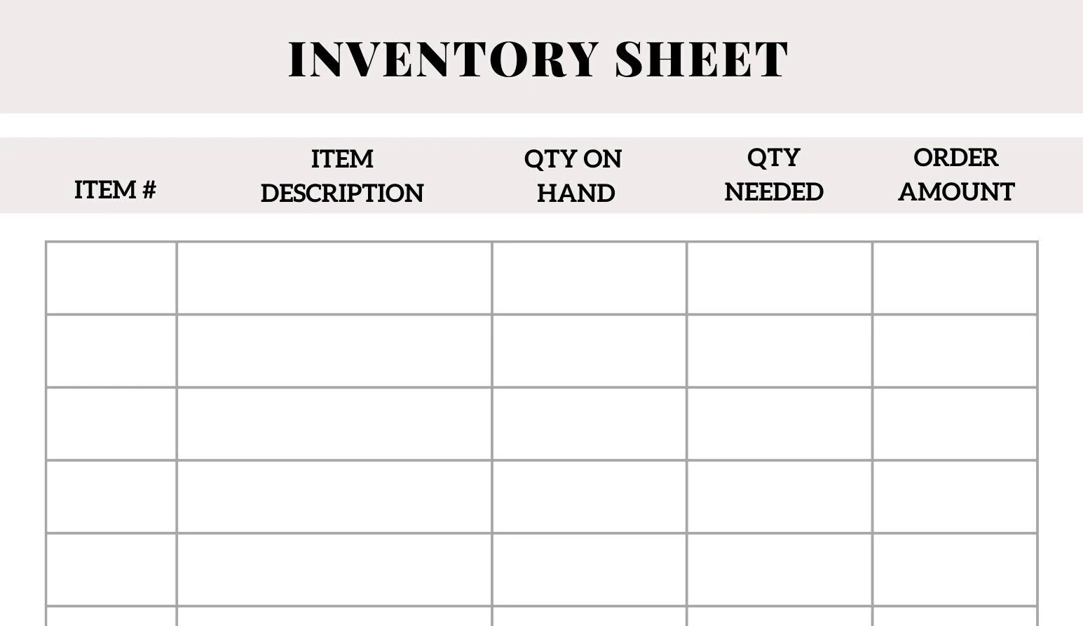 Inventory Sheets Printable