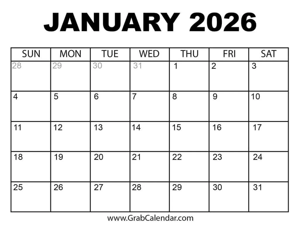 Free 2026 Printable Blank Calendar