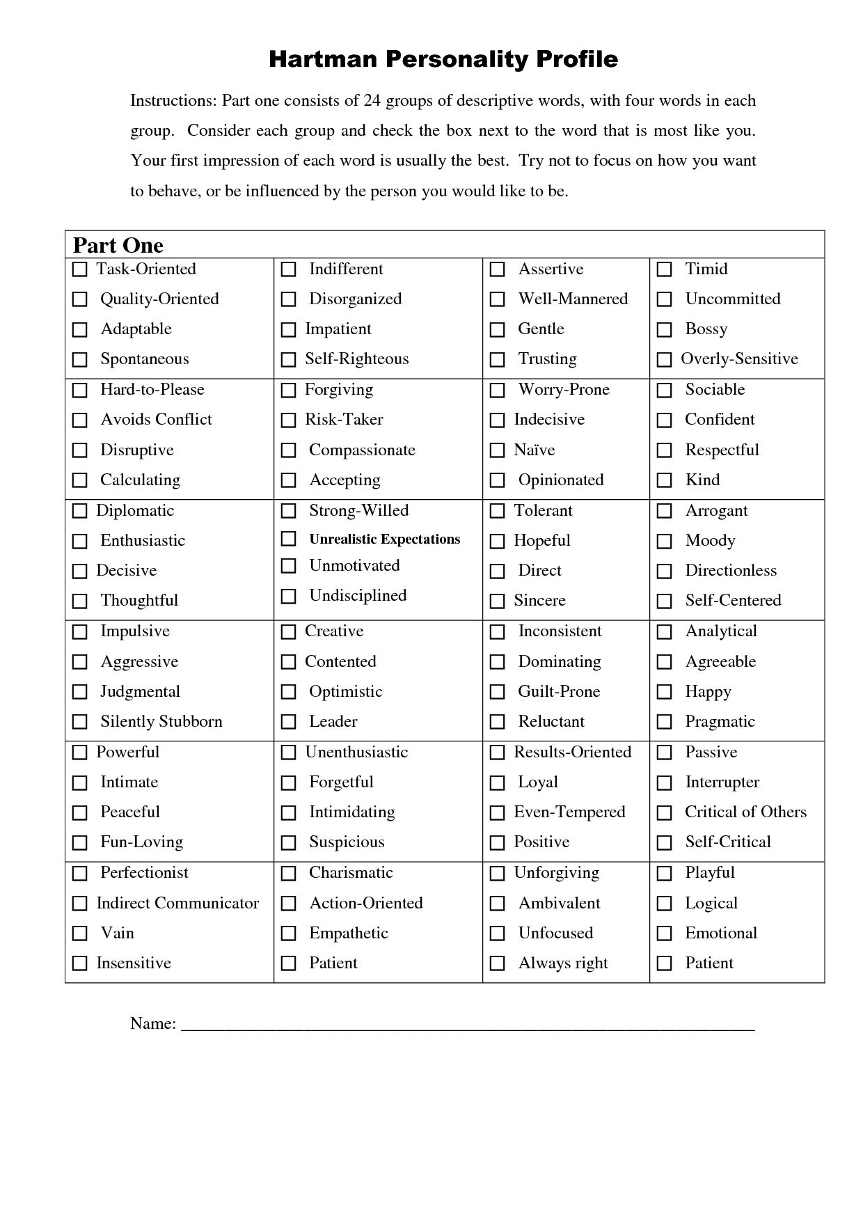 Printable Personality Test