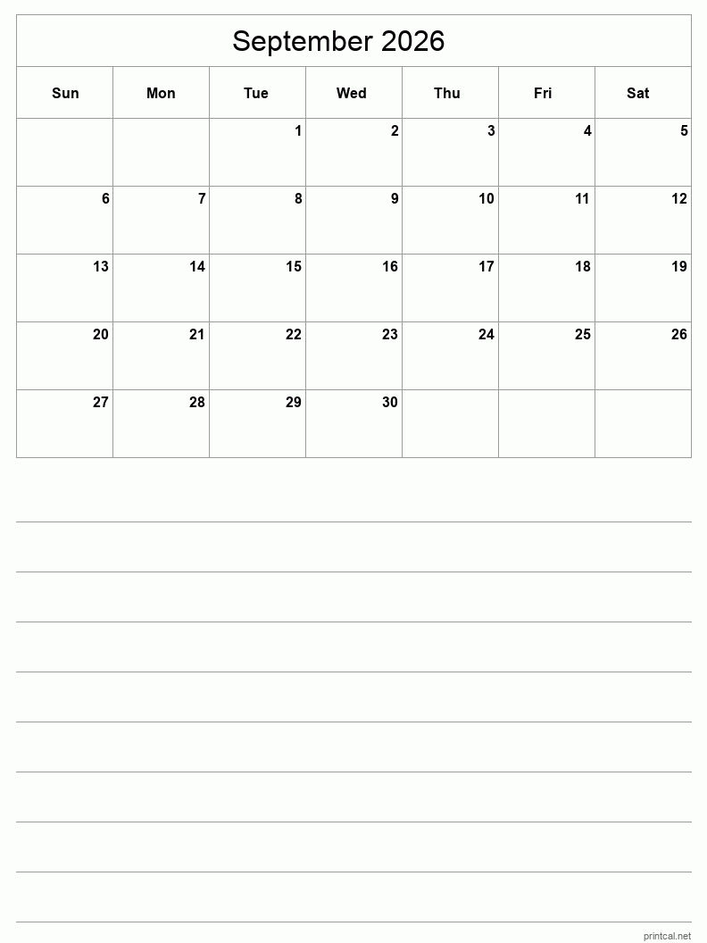 Printable September 2026 Calendar Free Printable Calendars