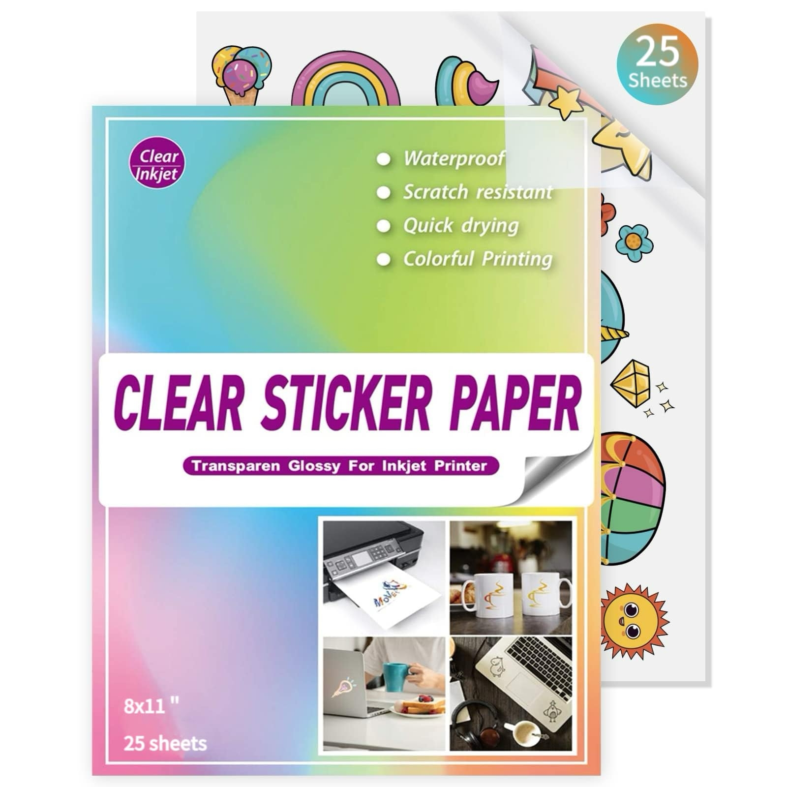 Printable Vinyl For Inkjet Printer A4 85 Transparent 25 Sheets Transparent And Water Resistant Sticker Paper For Cricut Self Adhesive Stickers 