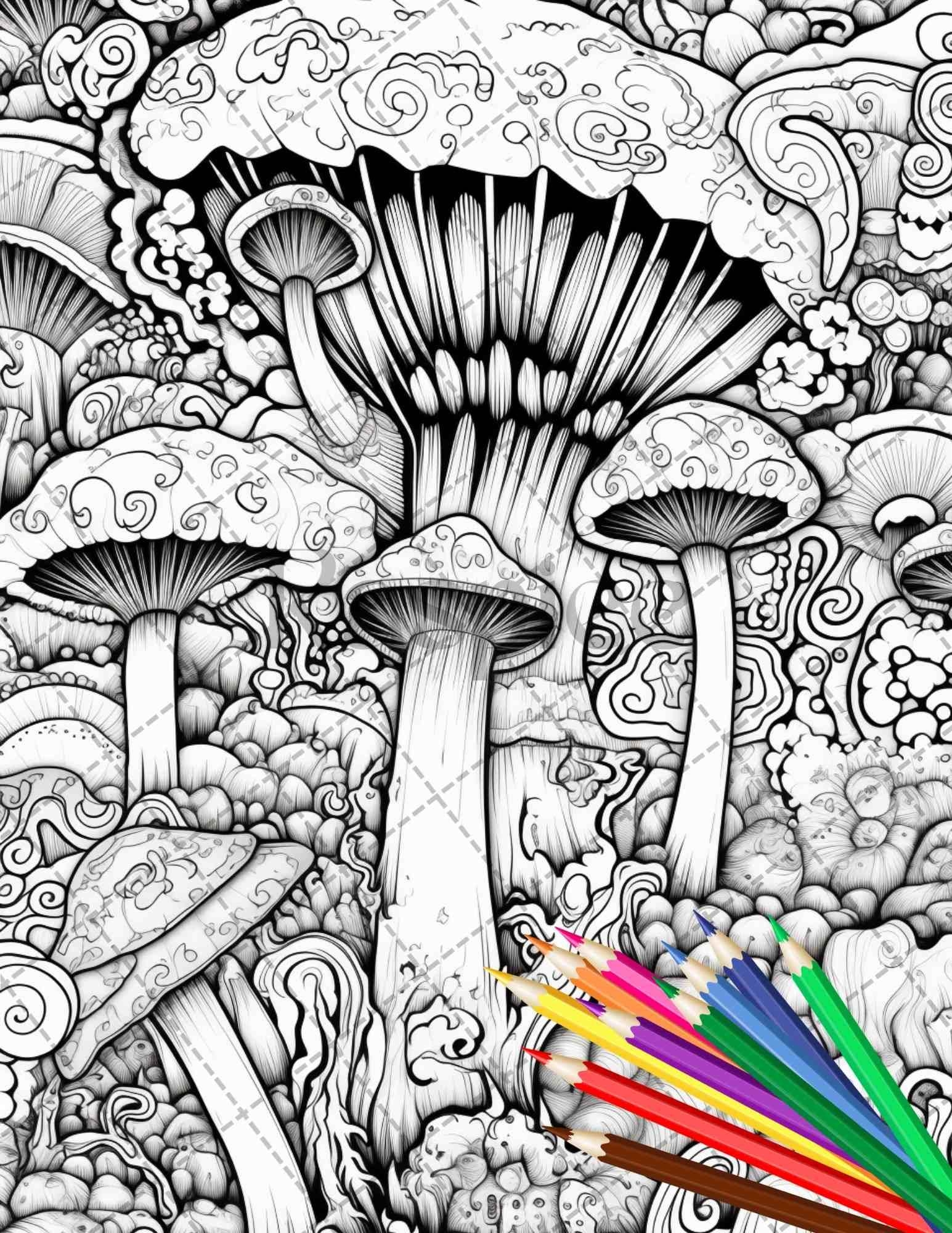 Psychedelic Trippy Coloring Book Printable For Adults Grayscale Coloring Page PDF File Instant Download