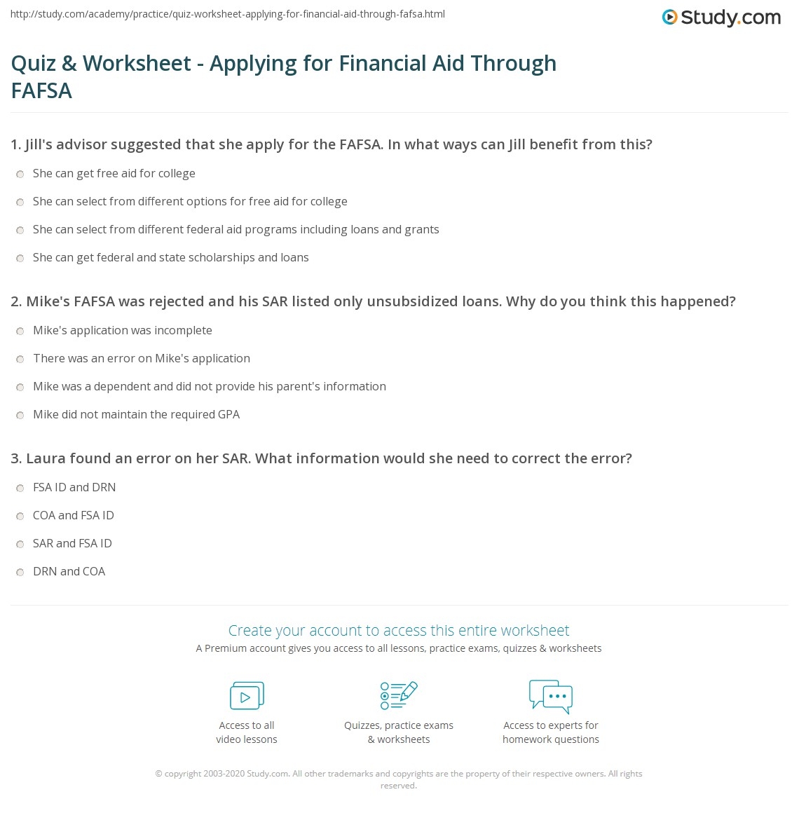 Practice Printable Fafsa