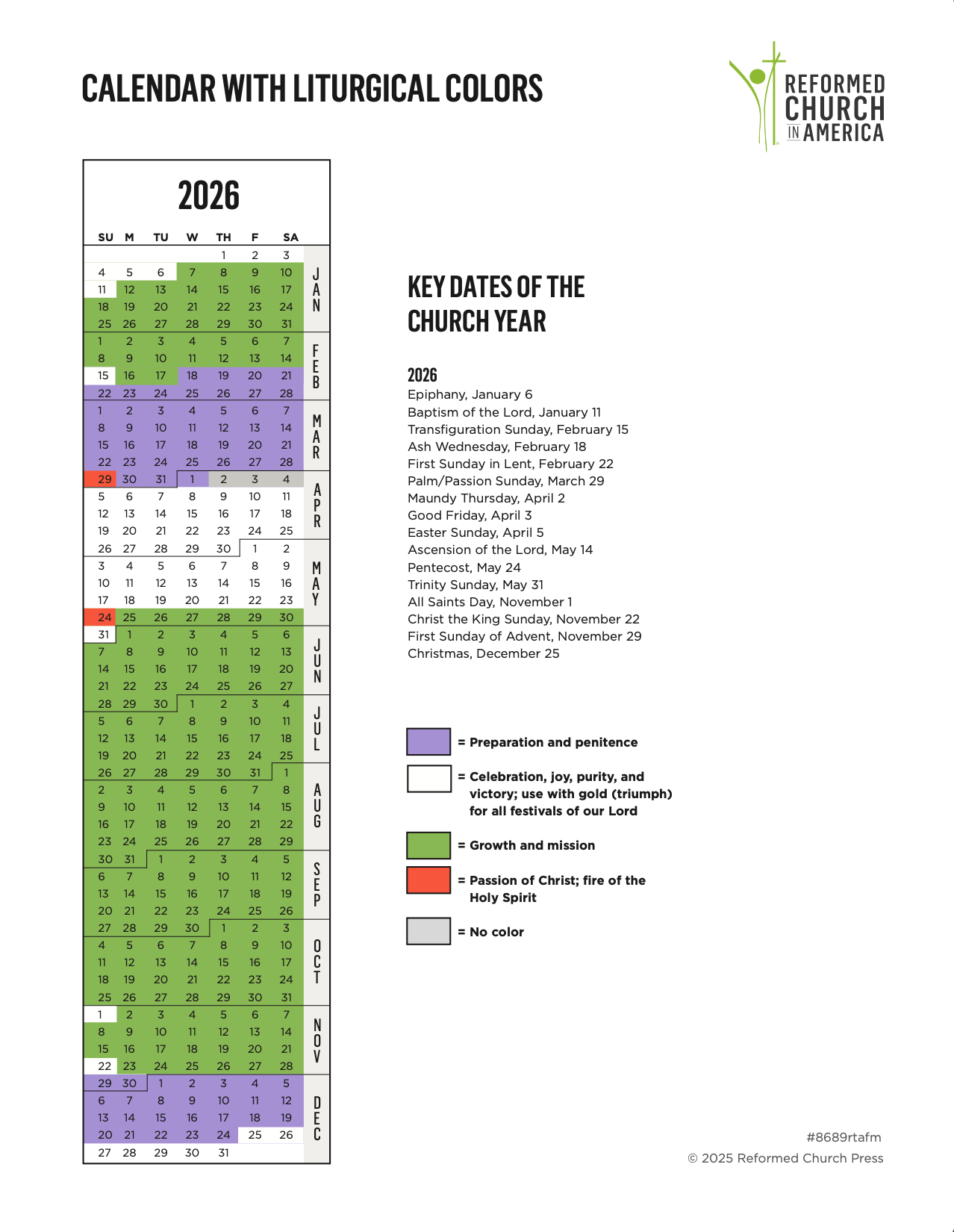 The Church Calendar 2026 Printable