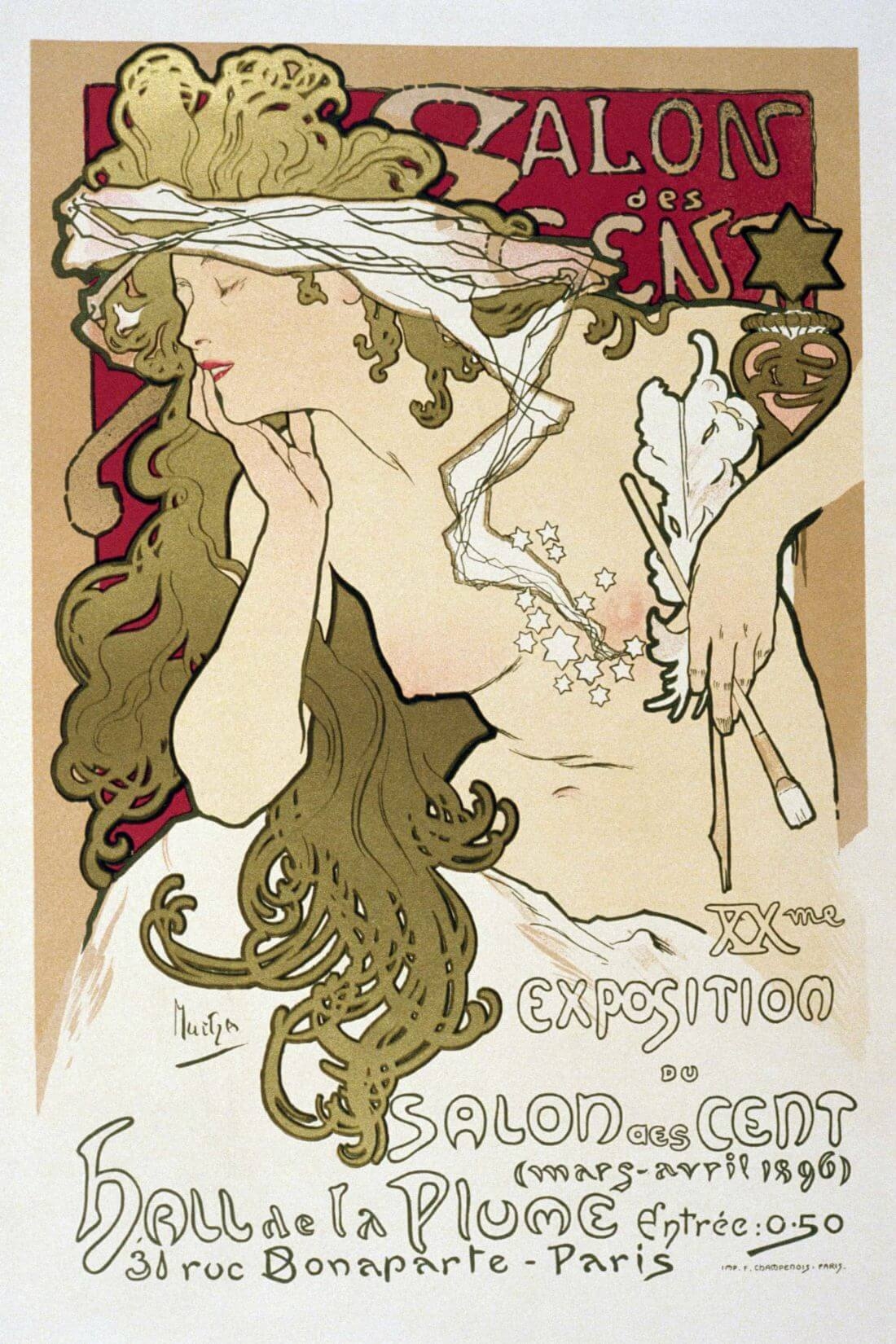 Salon Des Cent Vintage Advertisement Poster Alphonse Mucha 