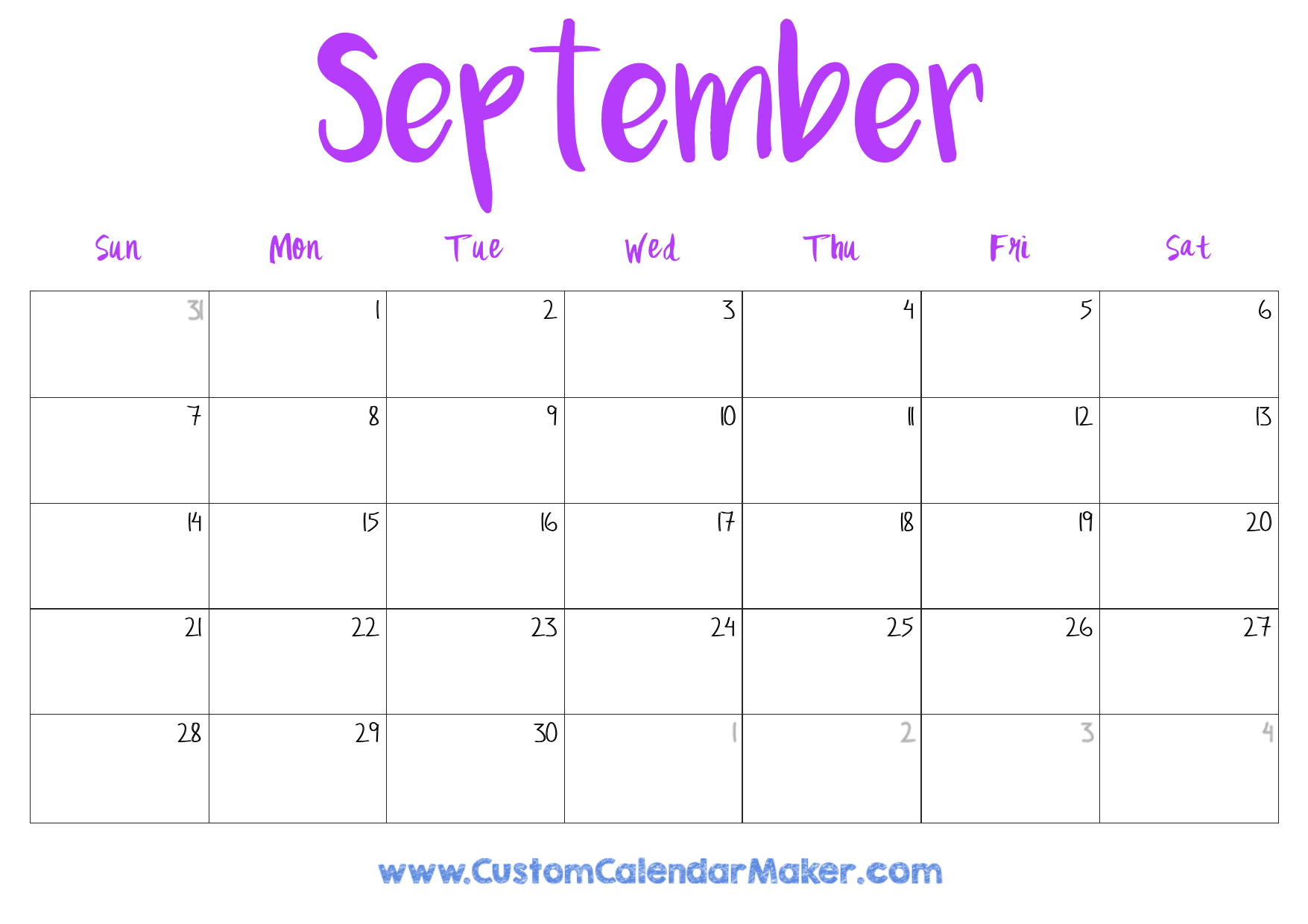 Free Printable Calendar For September