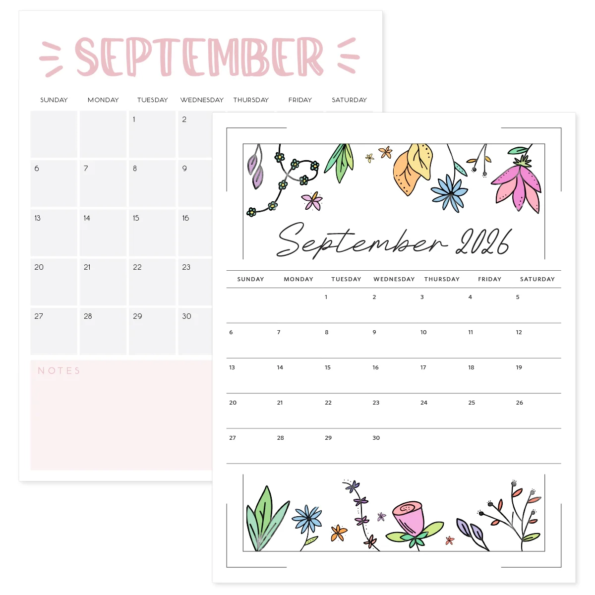 Blank September Calendar 2026