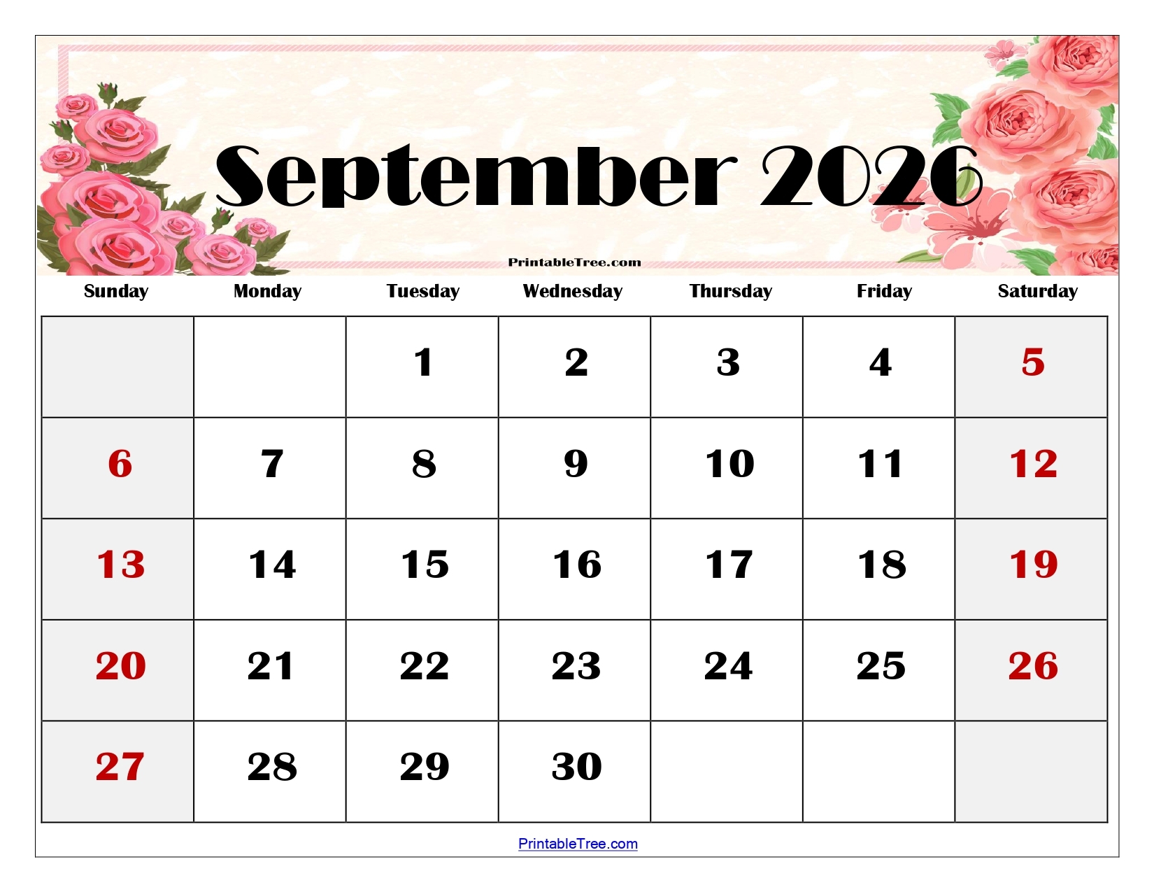 Blank Calendar Template September 2026 Printable