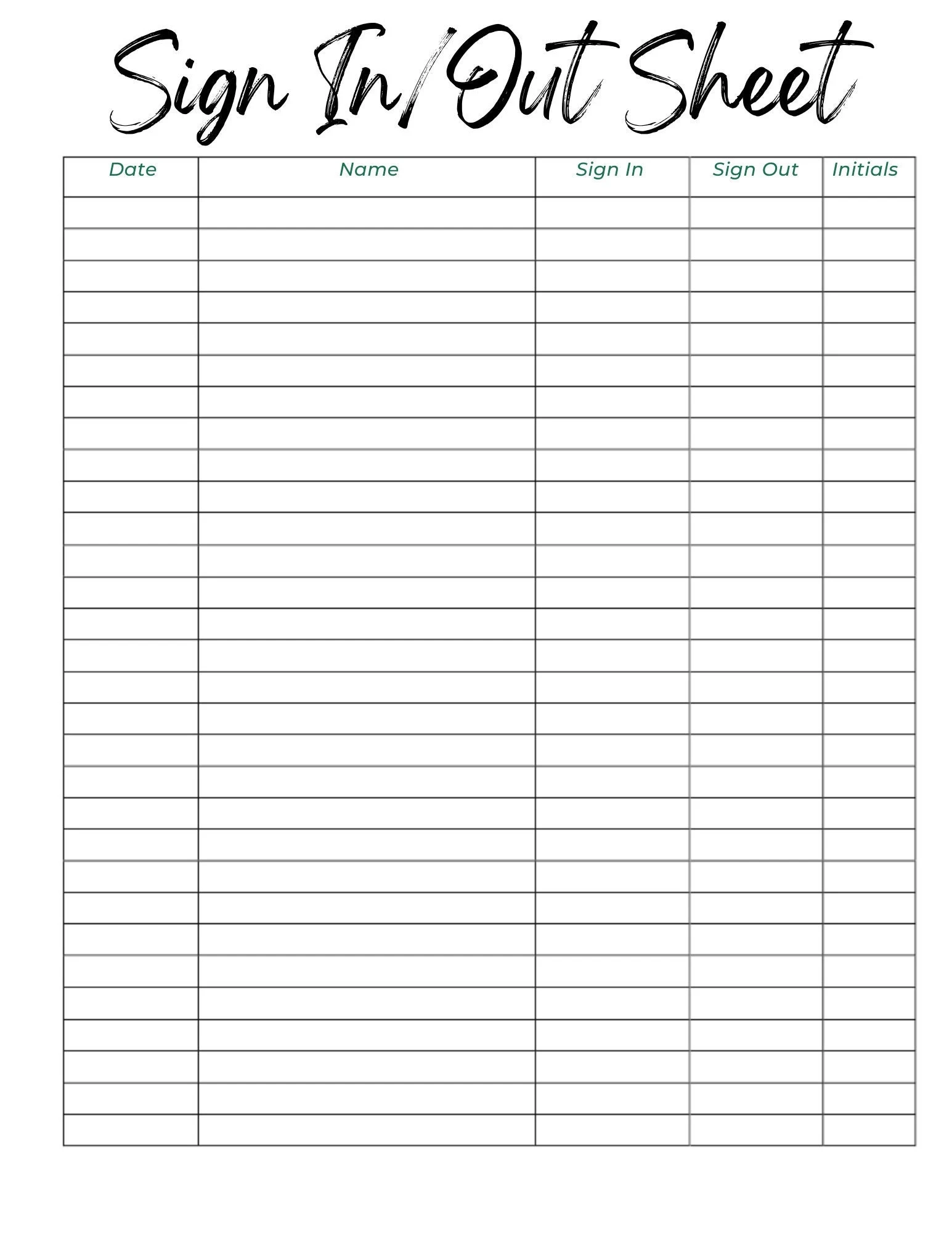 Sign In And Out Sheet Druckbare Form Digitale Datei Sofort 