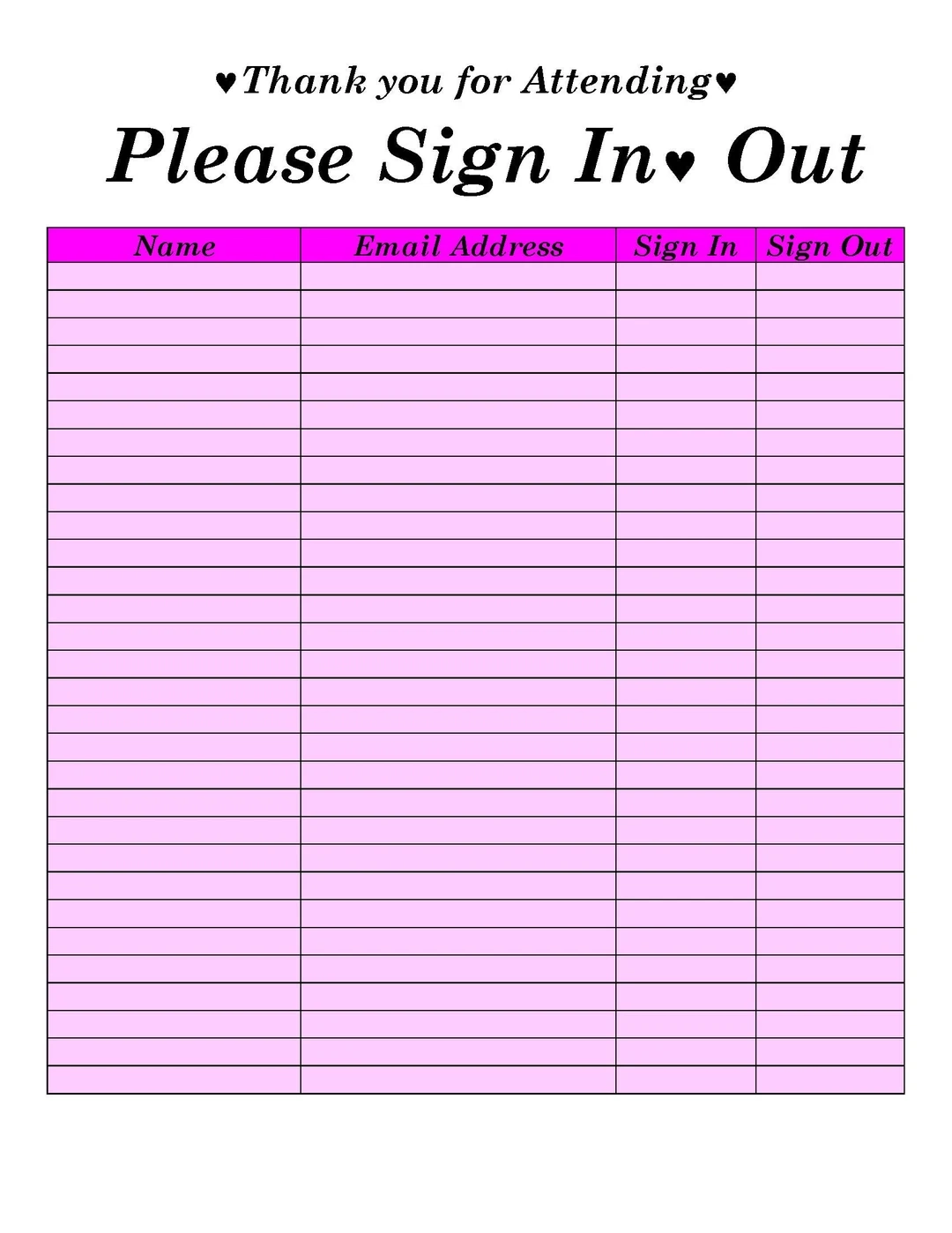 Sign In Sign Out Sheet Template Druckbares An Und Abmeldeblatt 