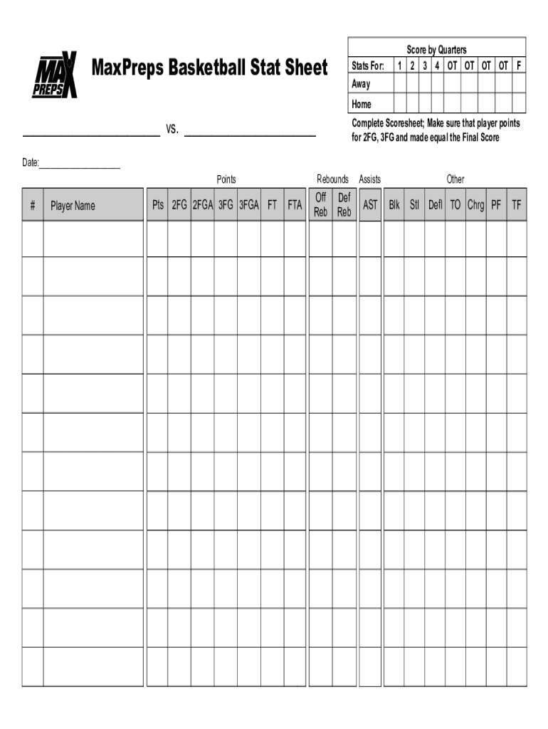 Basketball Statistics Sheet Printable