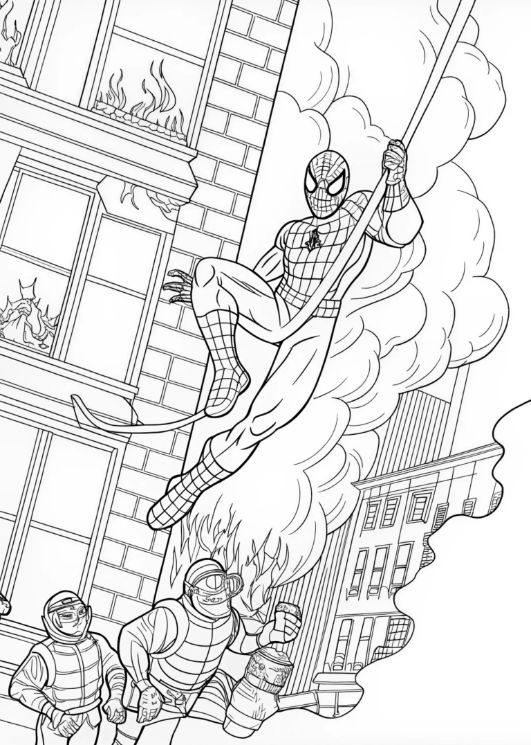 Spider Man Leaping Through The City Coloring Page Free amp Printable
