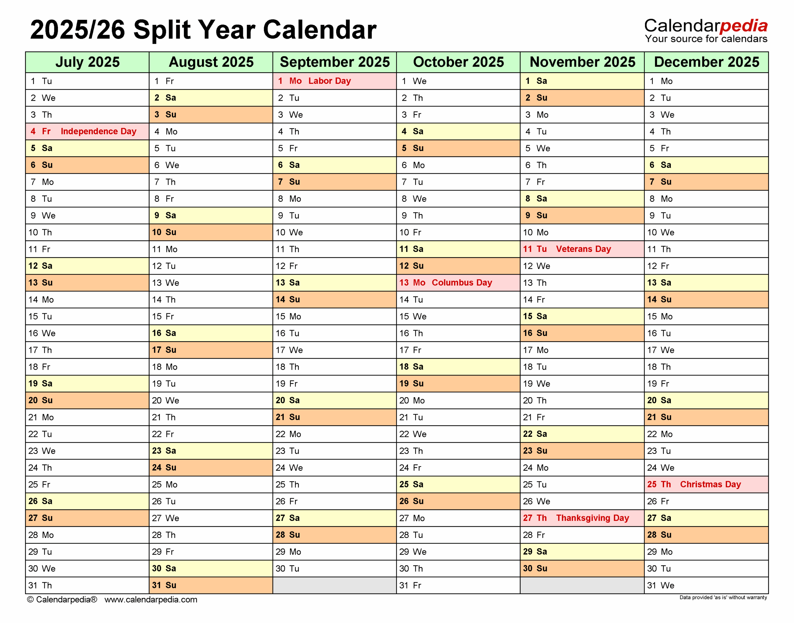 Printable Calendar July 2025 To June 2026